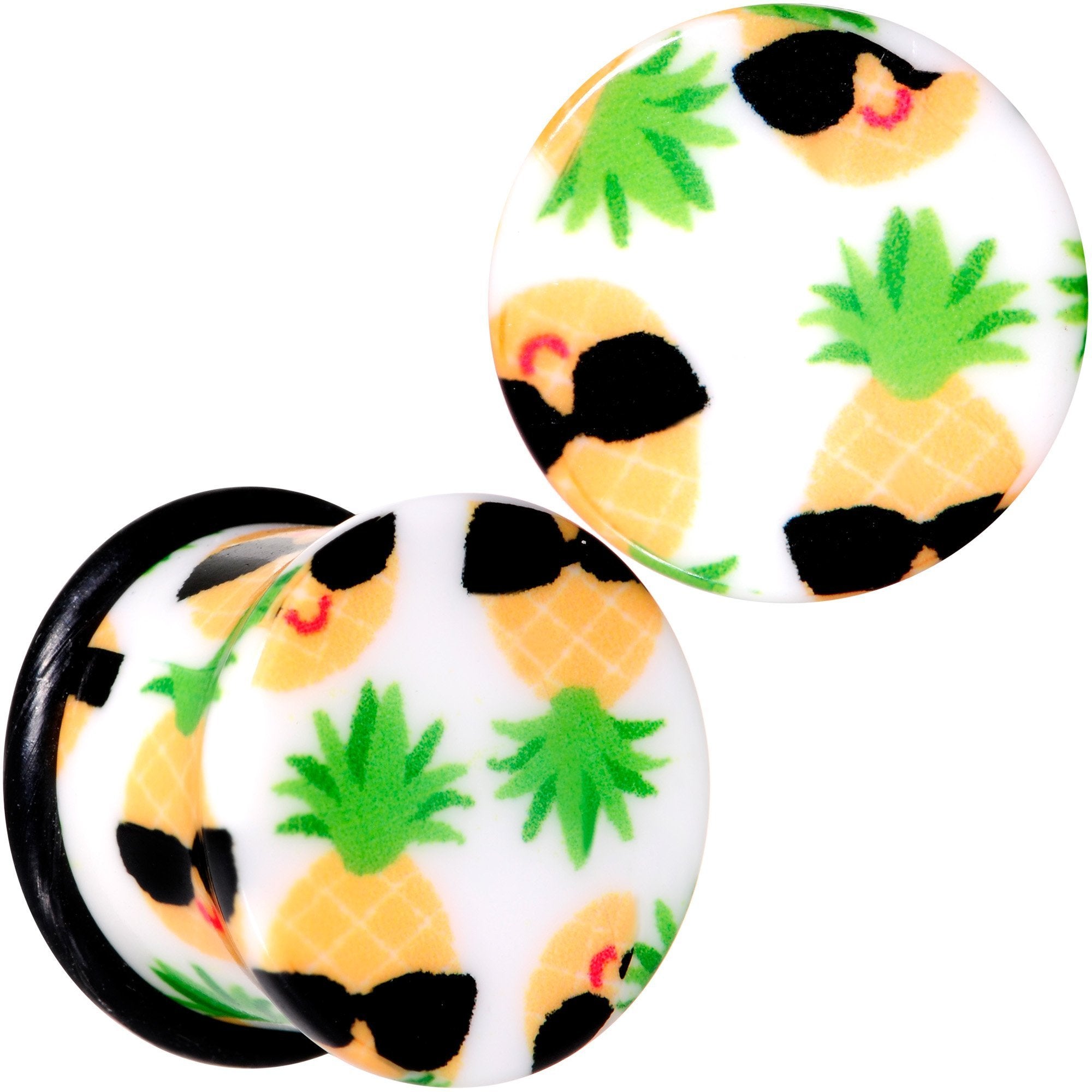 White Acrylic Hip Sunglasses Pineapple Single Flare Plug Set Sizes 3mm to 16mm