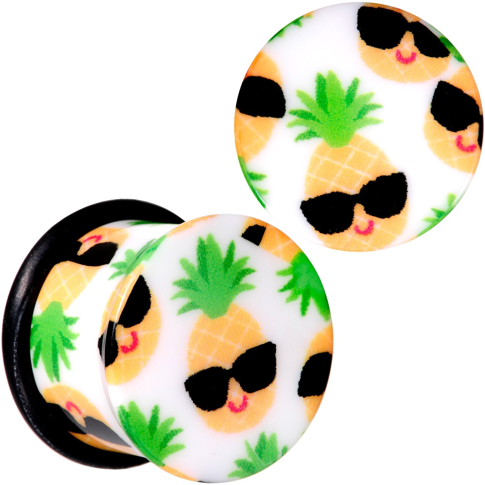 White Acrylic Hip Sunglasses Pineapple Single Flare Plug Set Sizes 3mm to 16mm