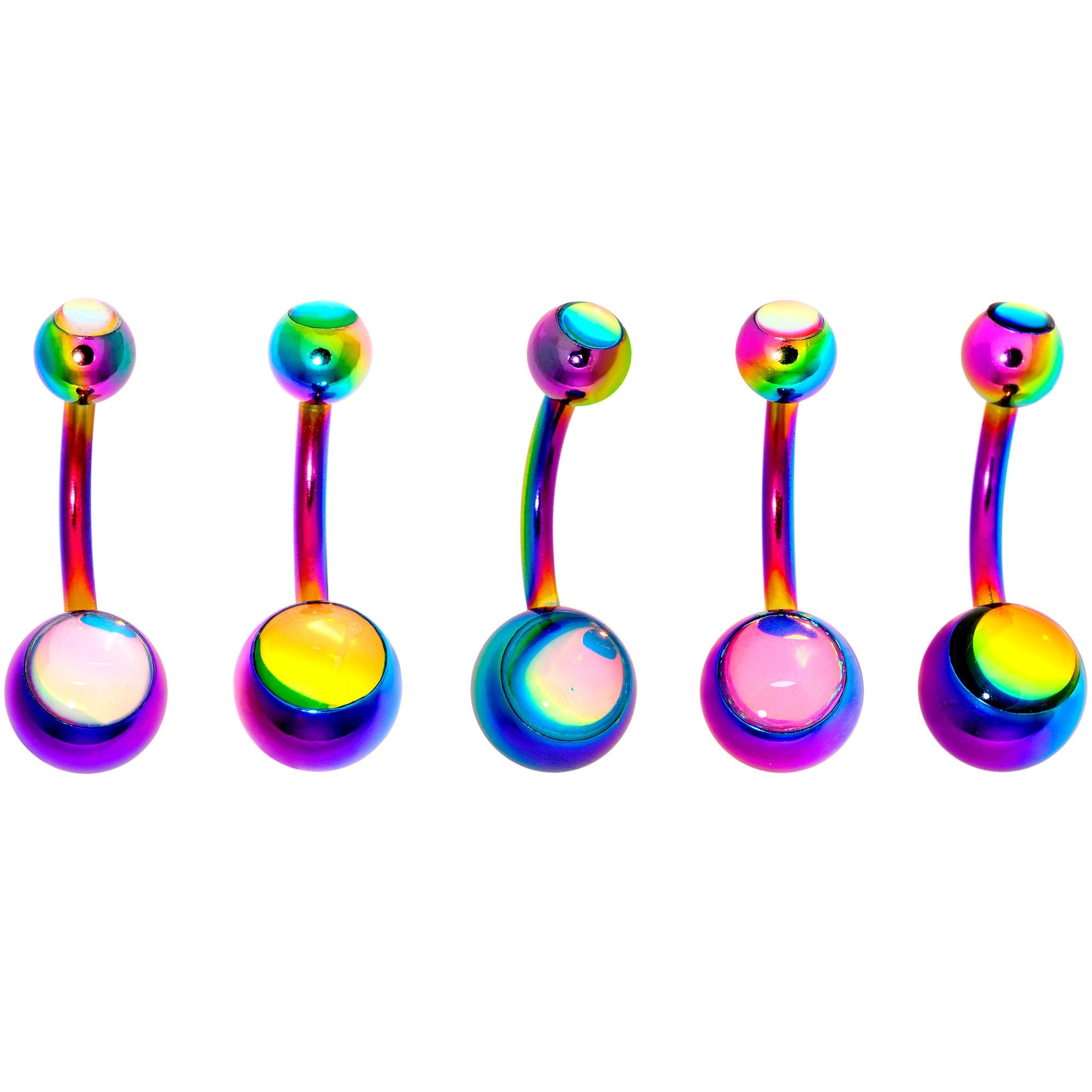 Iridescent Orb Rainbow Captivating Colors Belly Ring Set of 5