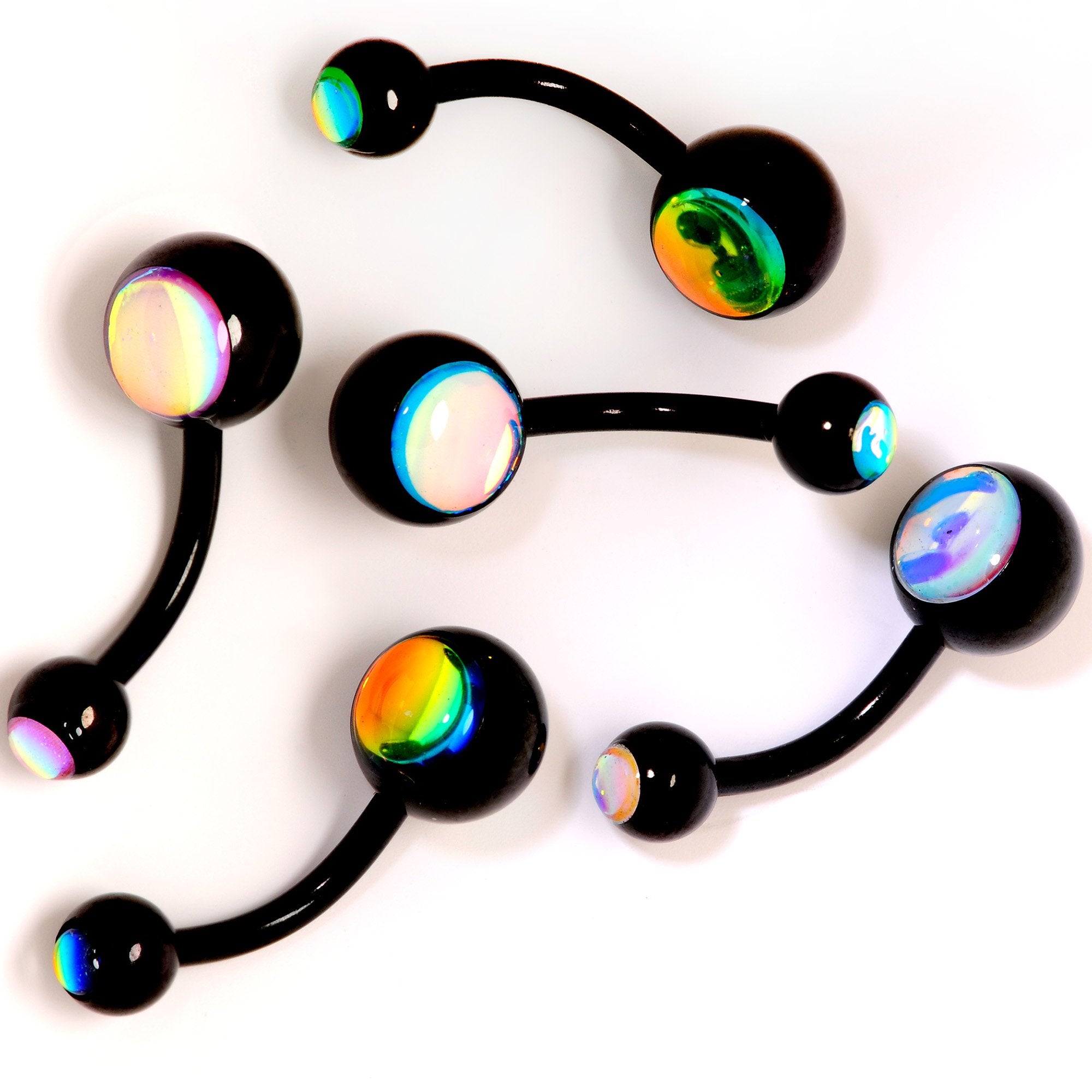 Iridescent Gem Black Captivating Colors Belly Ring Set of 5