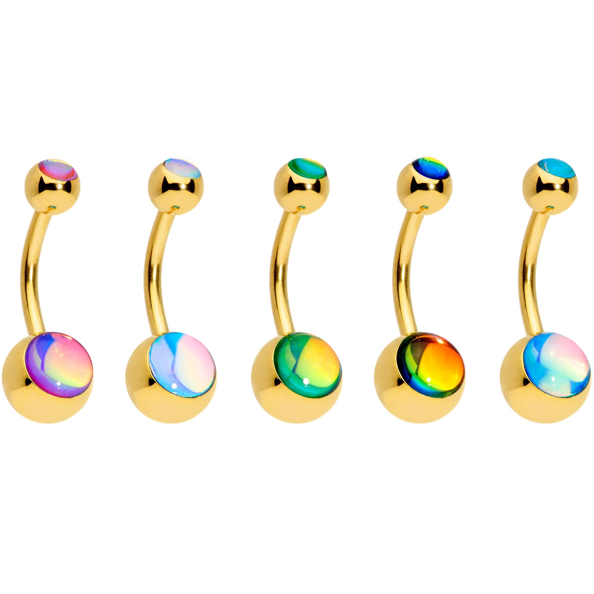 Iridescent Gem Gold Tone Captivating Colors Belly Ring Set Of 5
