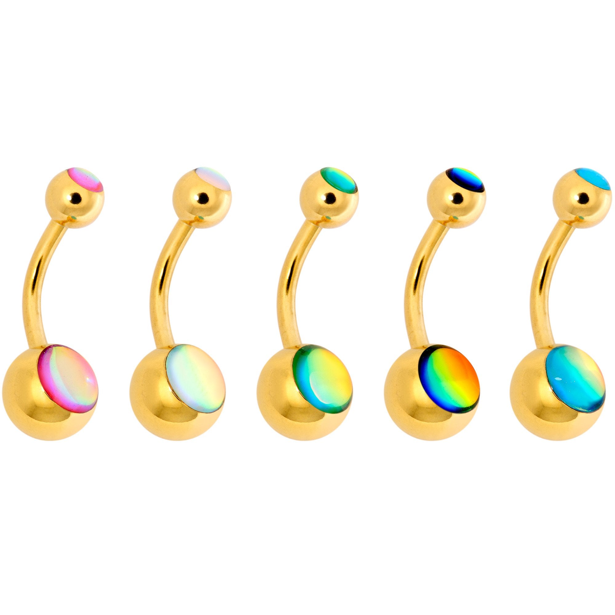 Iridescent Gem Gold Tone Captivating Colors Belly Ring Set Of 5