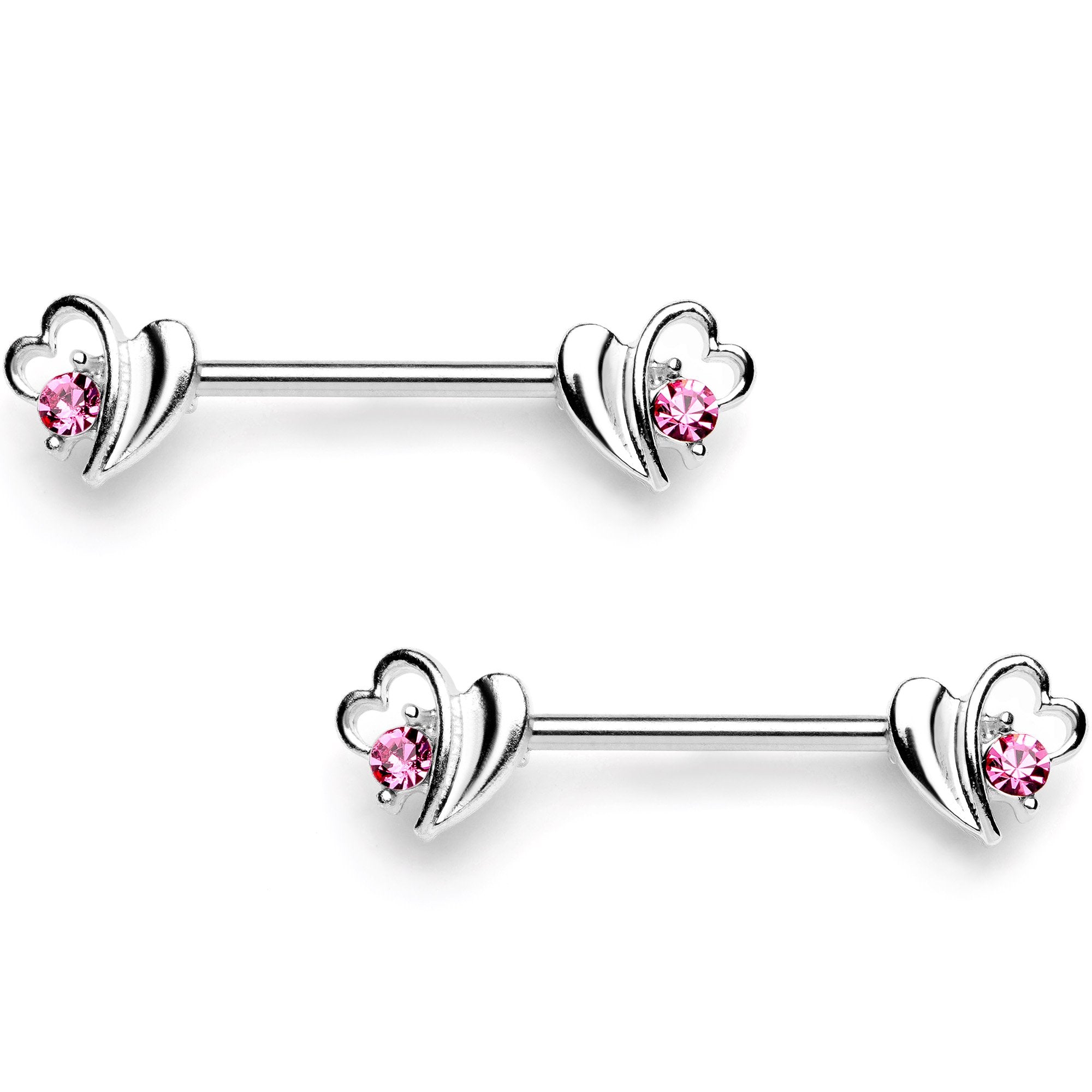 14G 9/16 Pink Gem Love Wave Barbell Nipple Ring Set