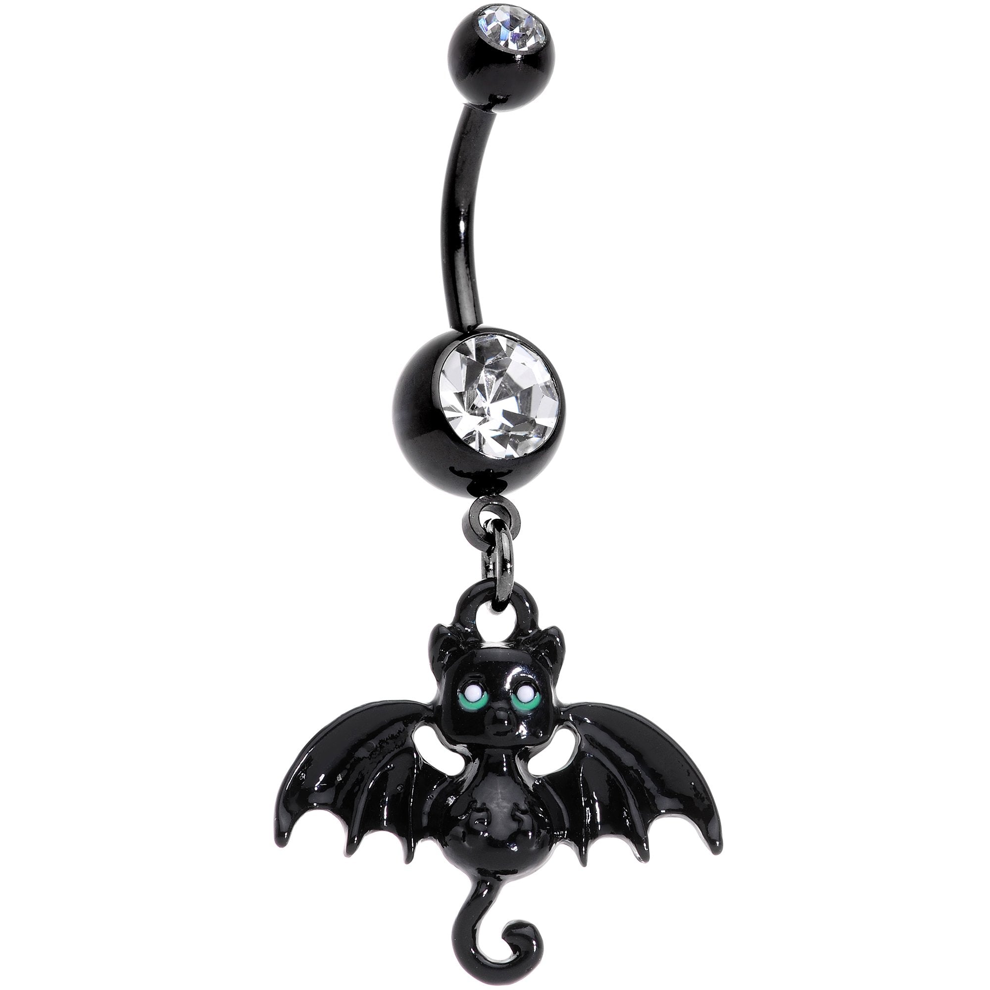 Clear Gem Black Halloween Bat Dangle Belly Ring