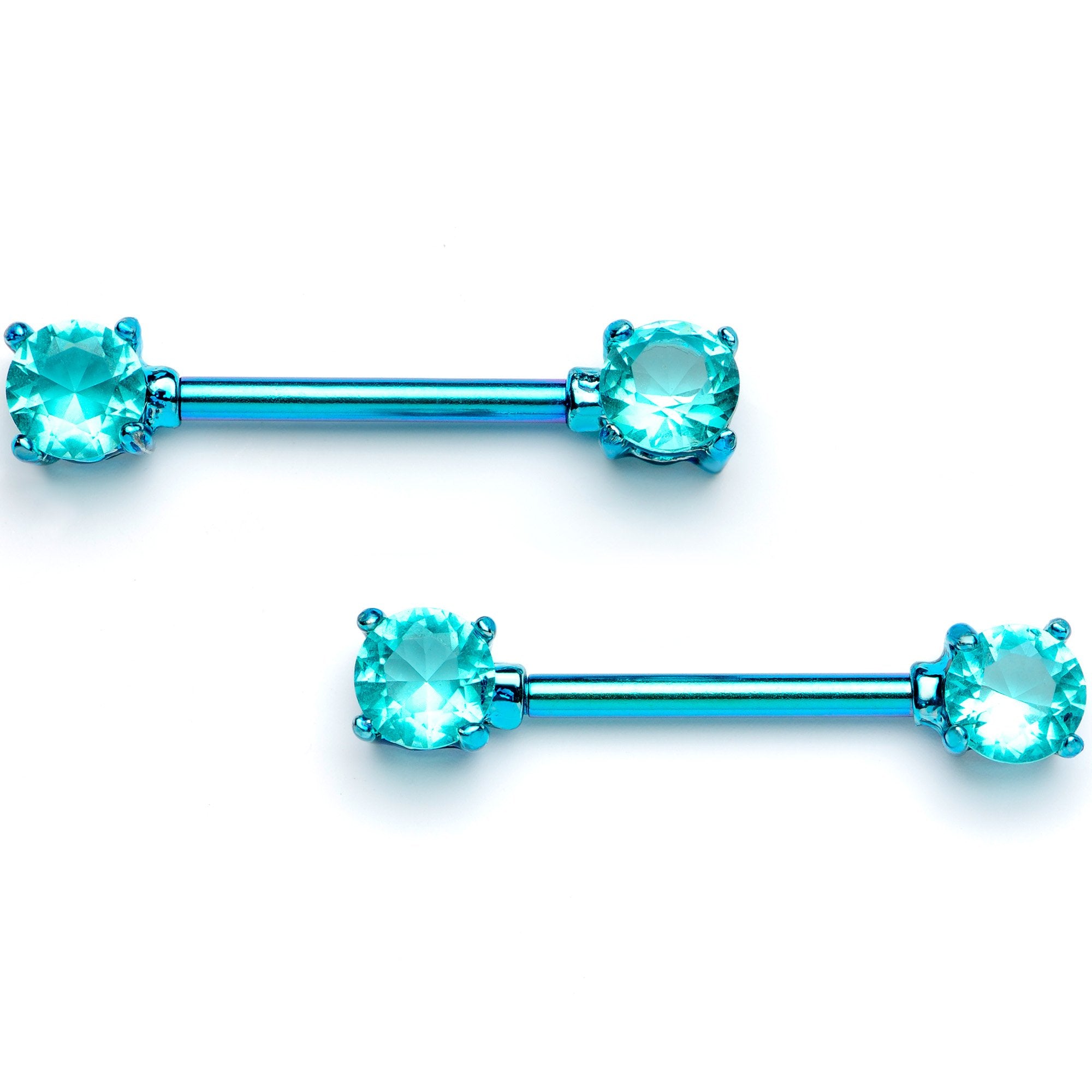 14G 9/16 Teal Gem Blue Anodized Barbell Nipple Ring Set
