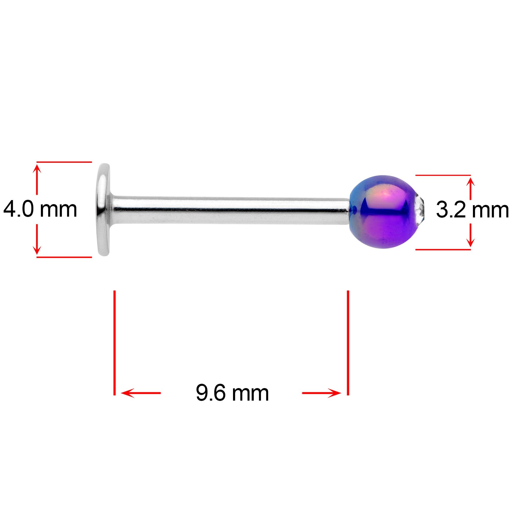 16G 3/8 Clear Gem Blue Pearlescent Labret Monroe Tragus