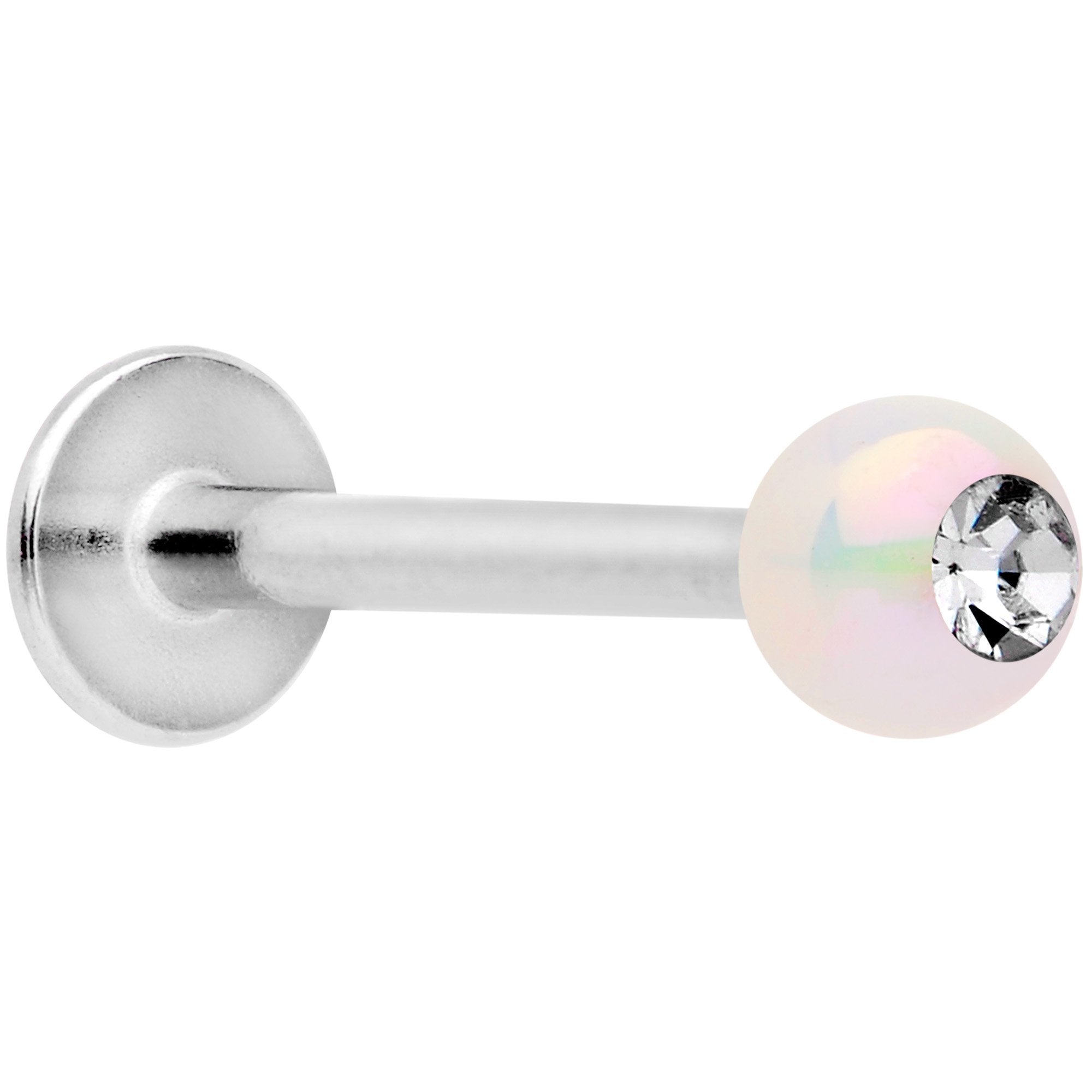 16G 3/8 Clear Gem White Pearlescent Labret Monroe Tragus