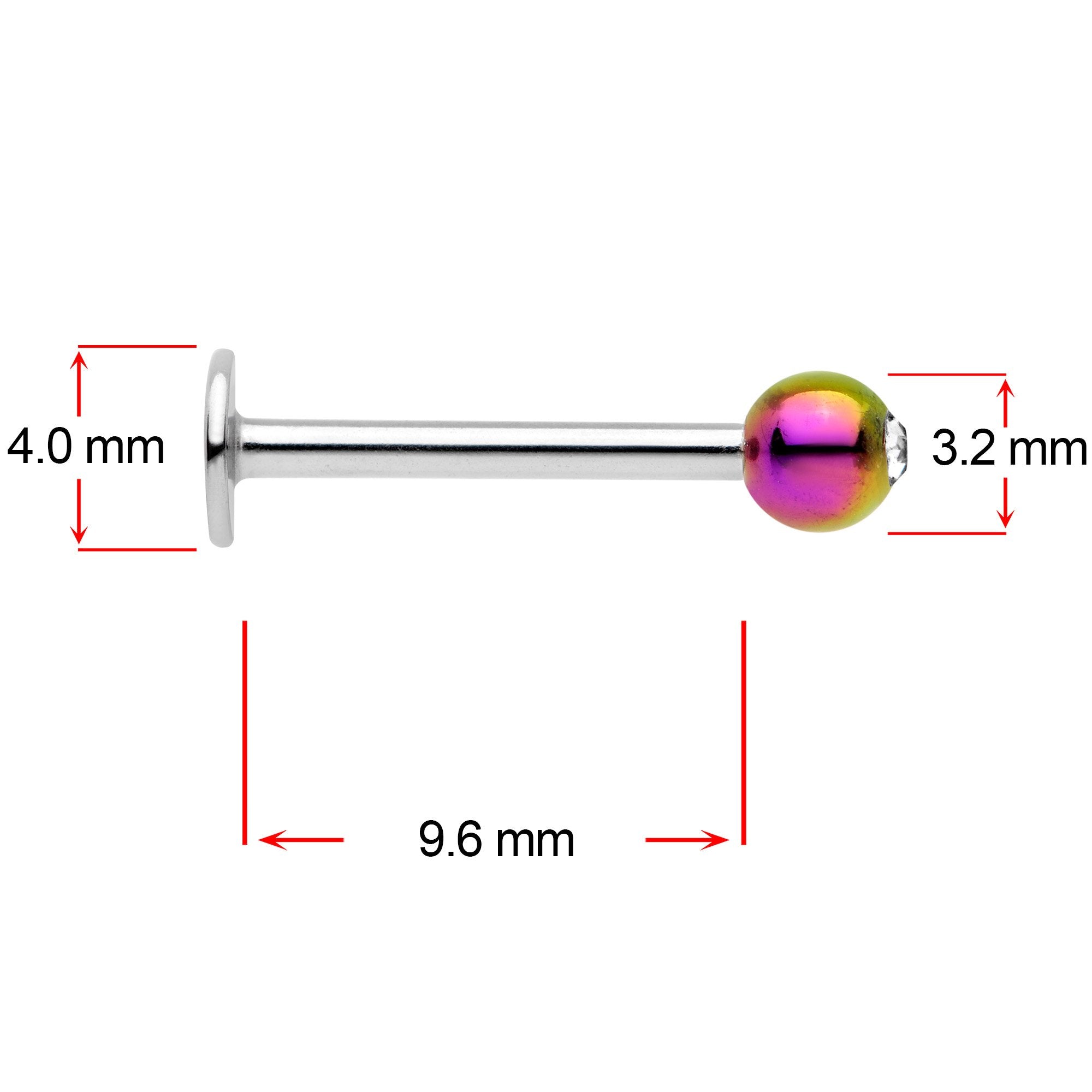 16G 3/8 Clear Gem Rainbow Pearlescent Labret Monroe Tragus