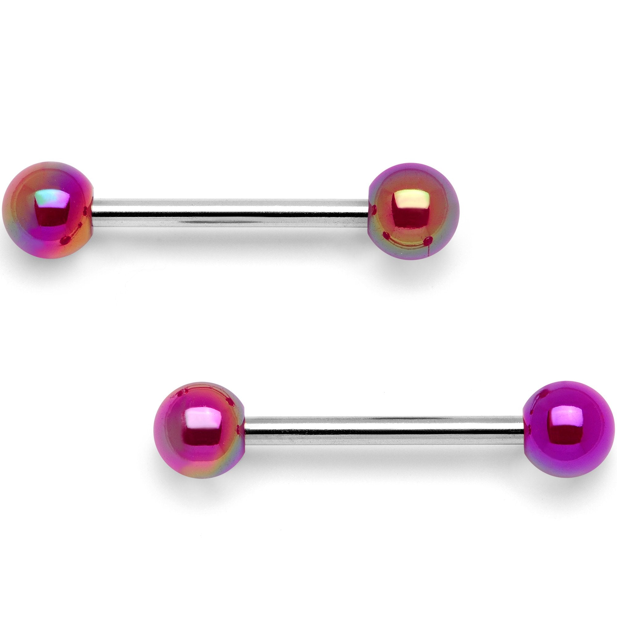 14G 9/16 Pink Pearlescent Acrylic Barbell Nipple Ring Set