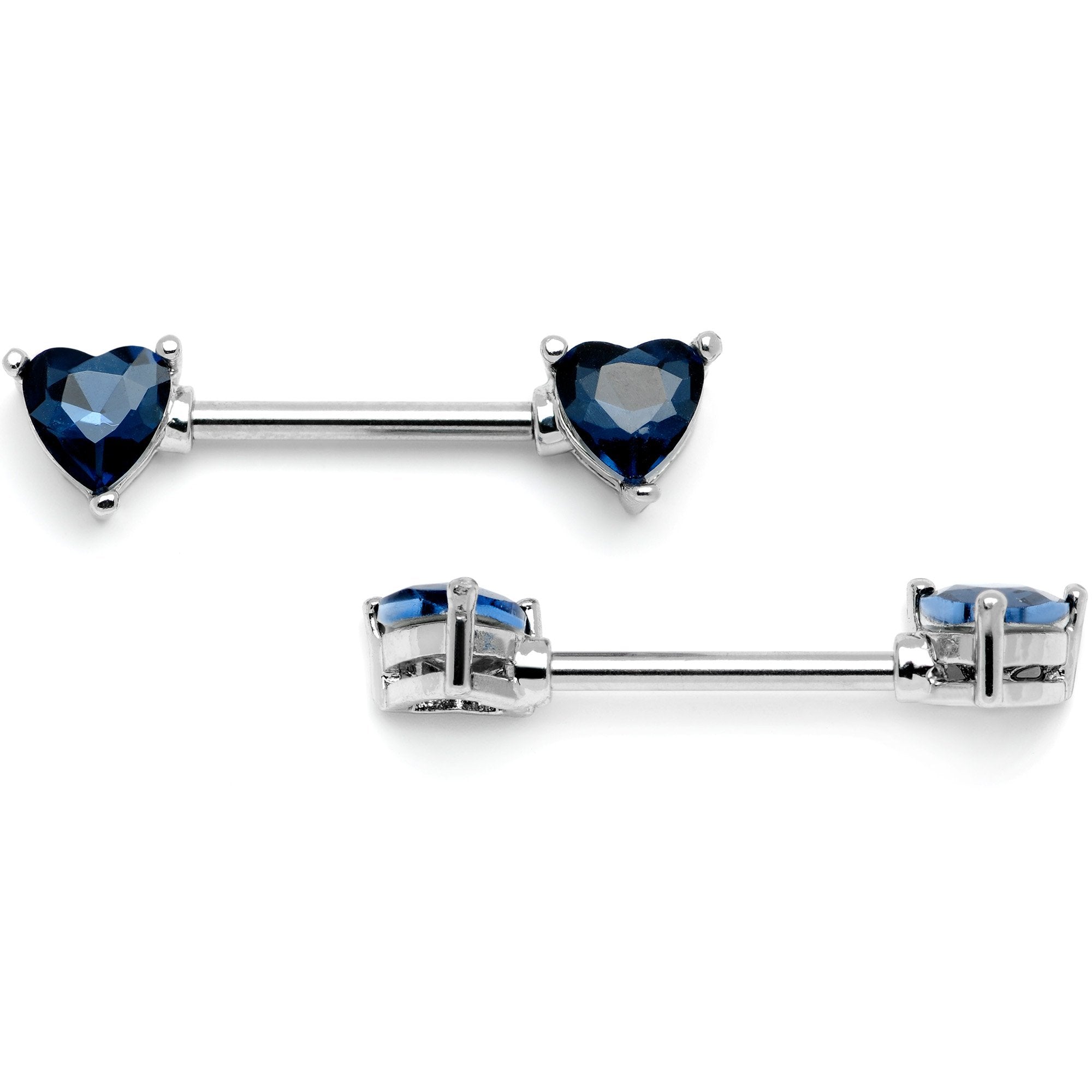 14G 9/16 Blue Gem Hearts Of Love Barbell Nipple Ring Set