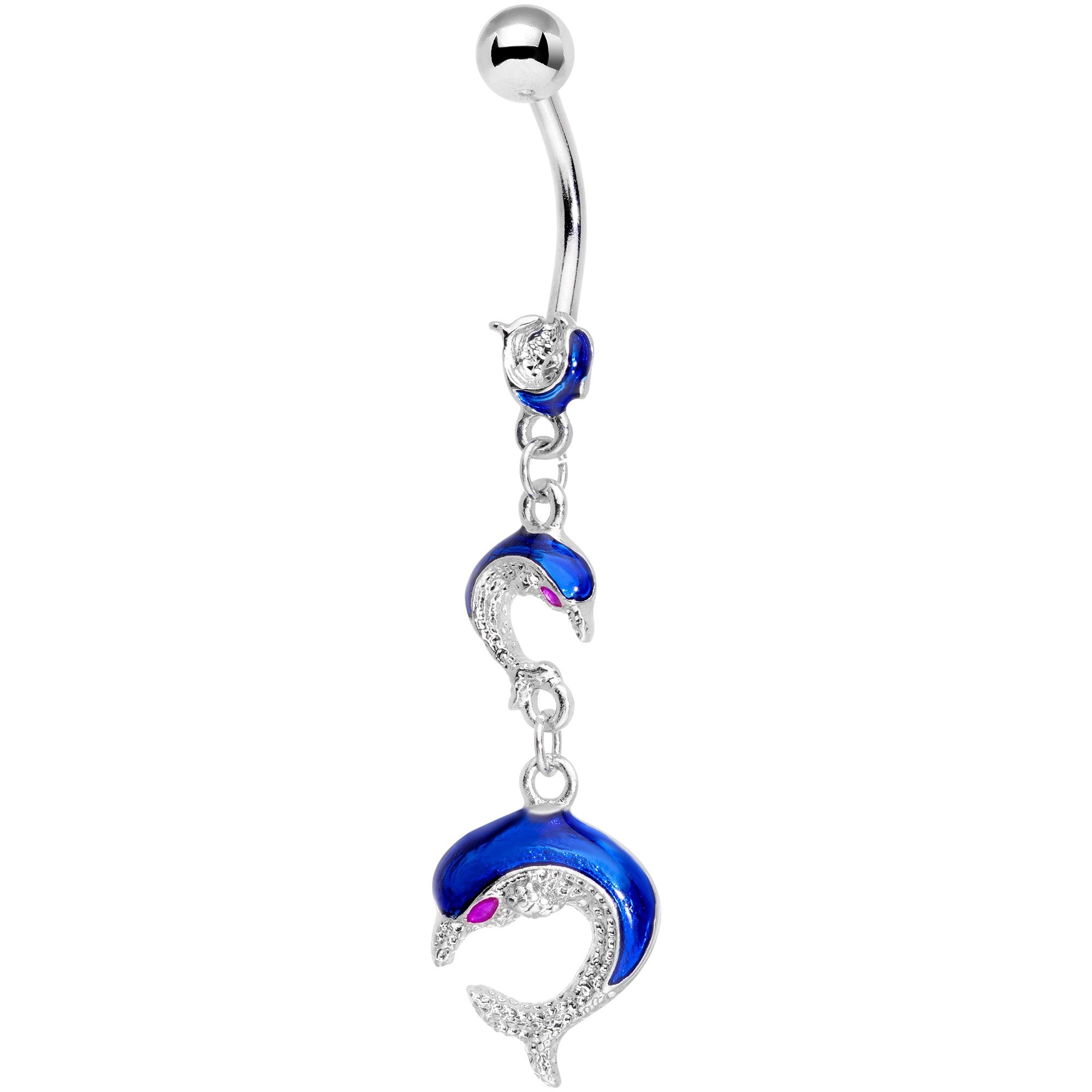 Purple Gem Blue Glitter Dolphins Dangle Belly Ring