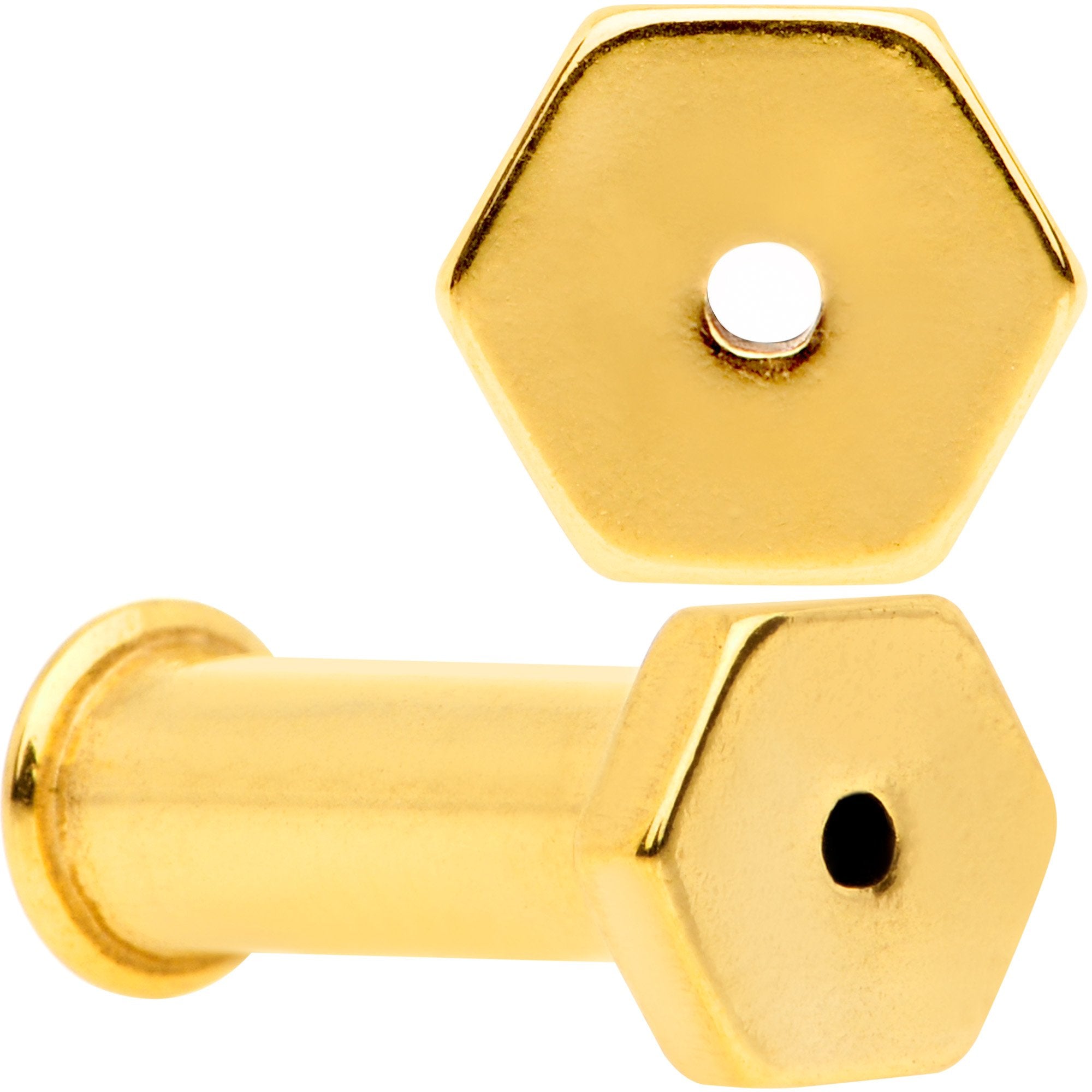 Gold Tone Geometric Hexagon Double Flare Tunnel Plug Set 3mm to 25mm