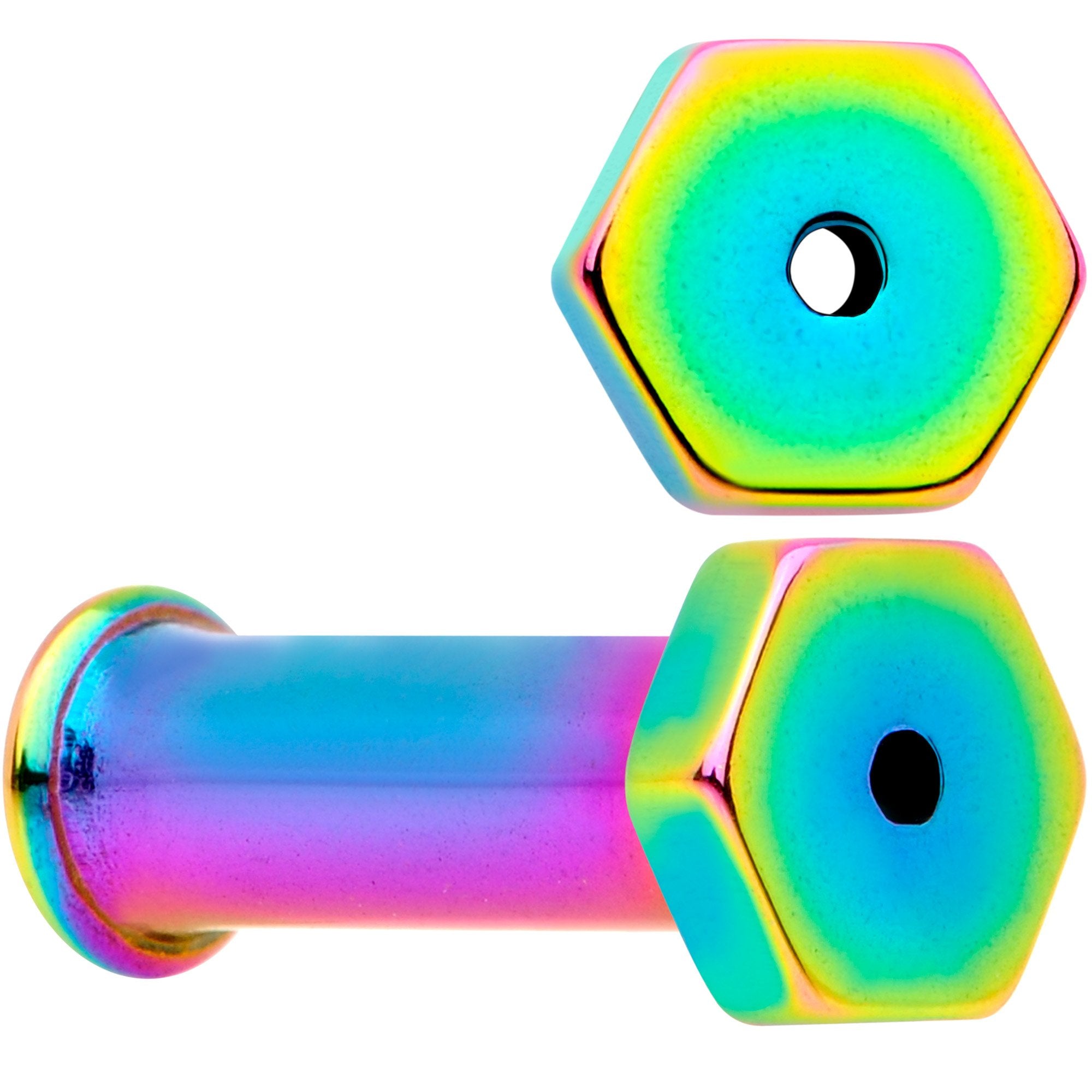 Rainbow Geometric Hexagon Double Flare Tunnel Plug Set 3mm to 25mm