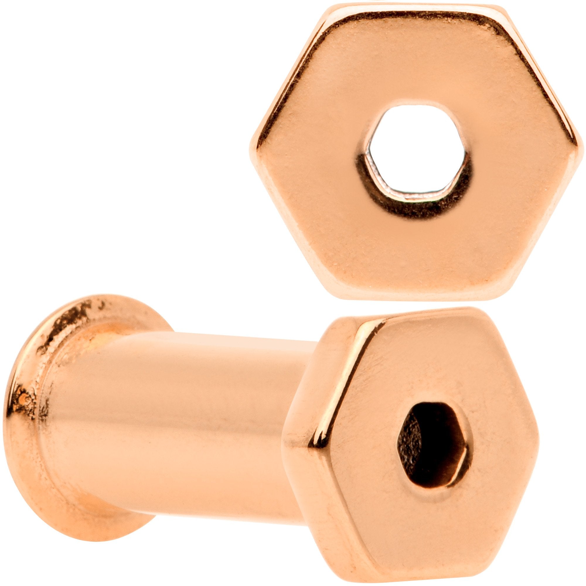 Rose Gold Tone Geometric Hexagon Double Flare Tunnel Plug Set 3mm to 25mm