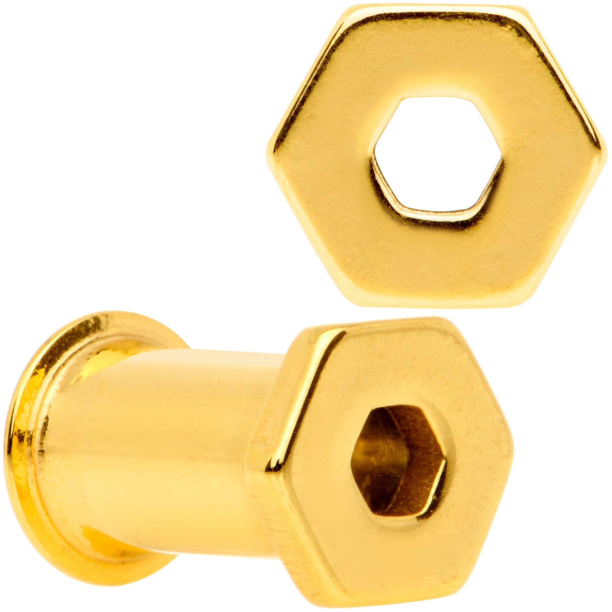 Gold Tone Geometric Hexagon Double Flare Tunnel Plug Set 3mm to 25mm
