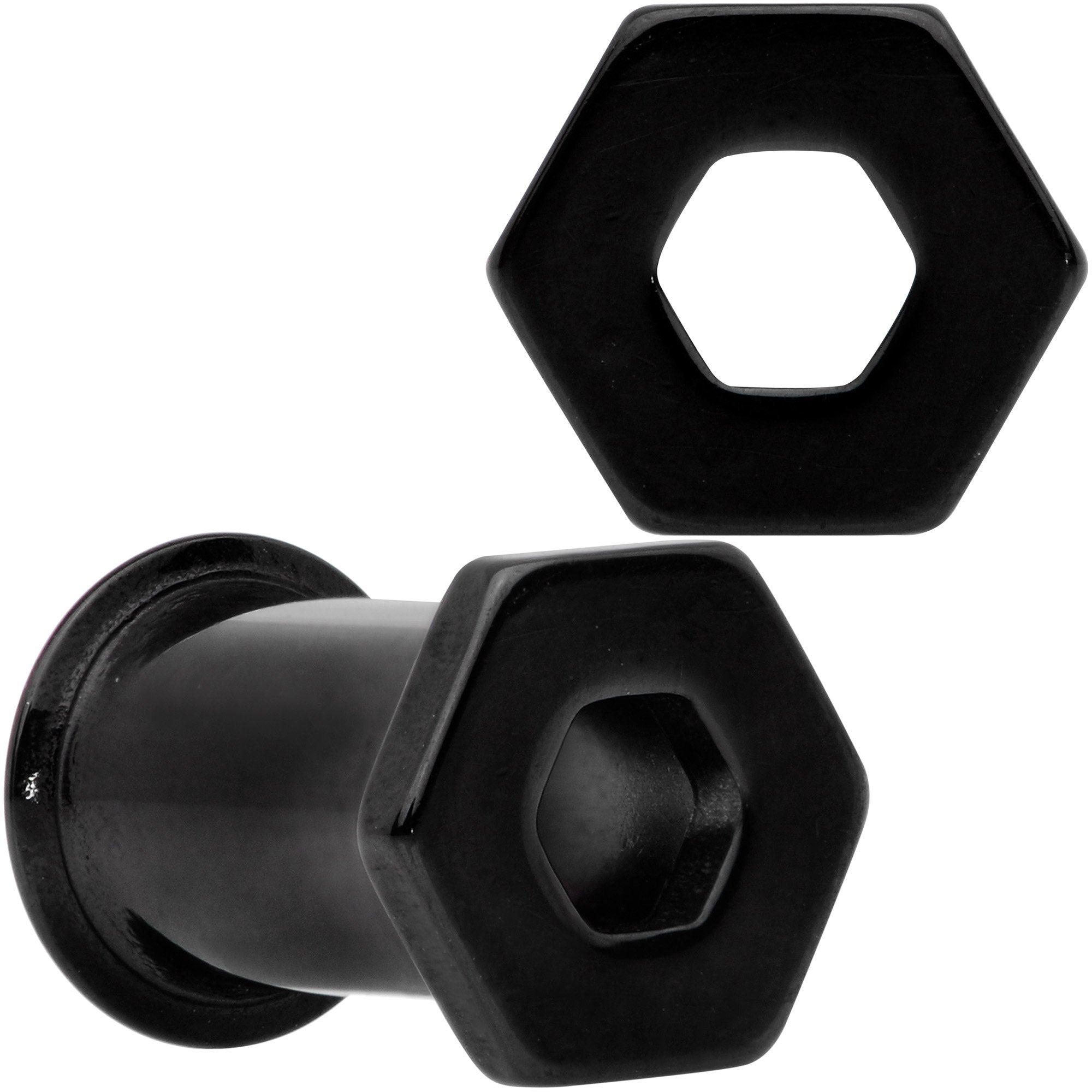 Black Geometric Hexagon Double Flare Tunnel Plug Set 3mm to 25mm