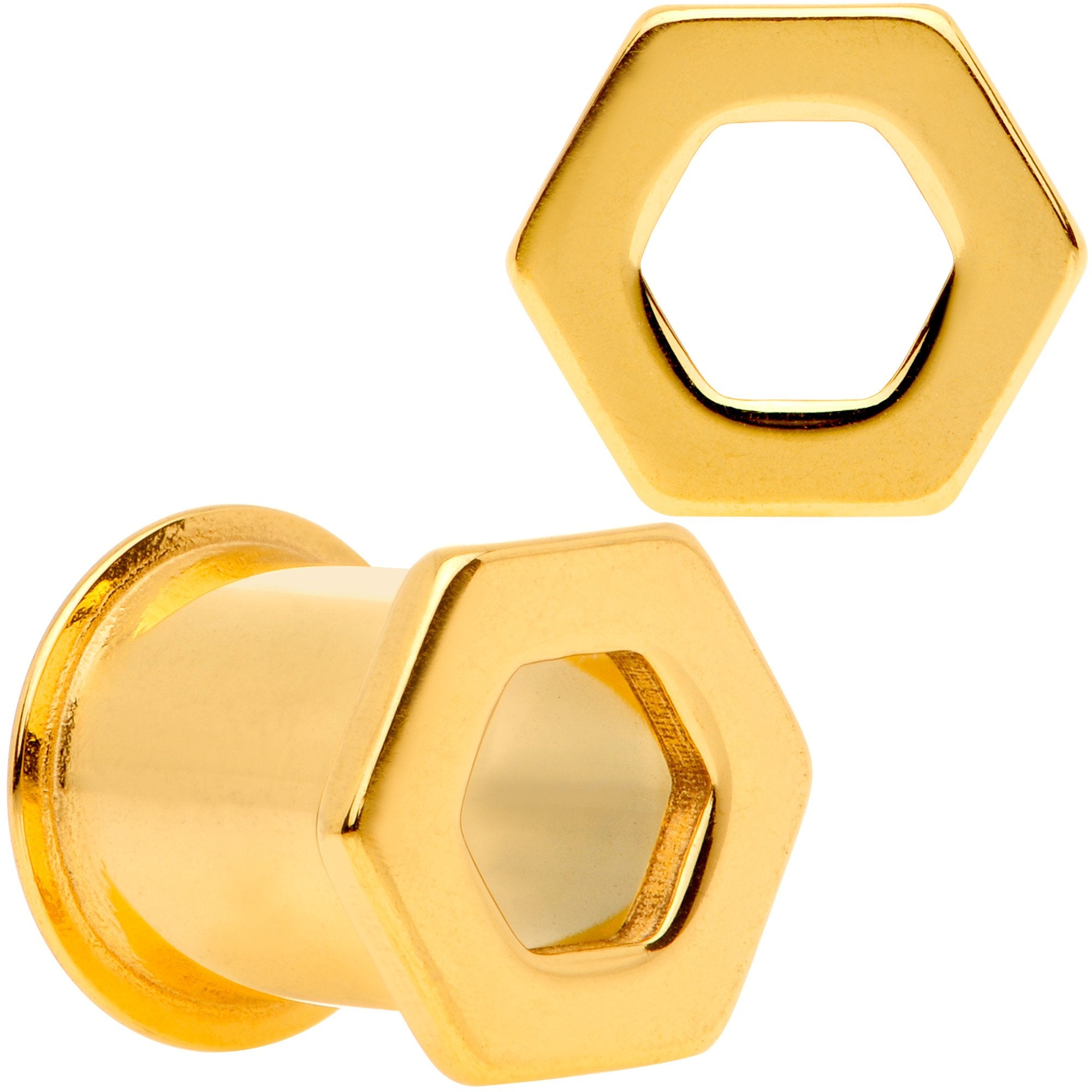 Gold Tone Geometric Hexagon Double Flare Tunnel Plug Set 3mm to 25mm