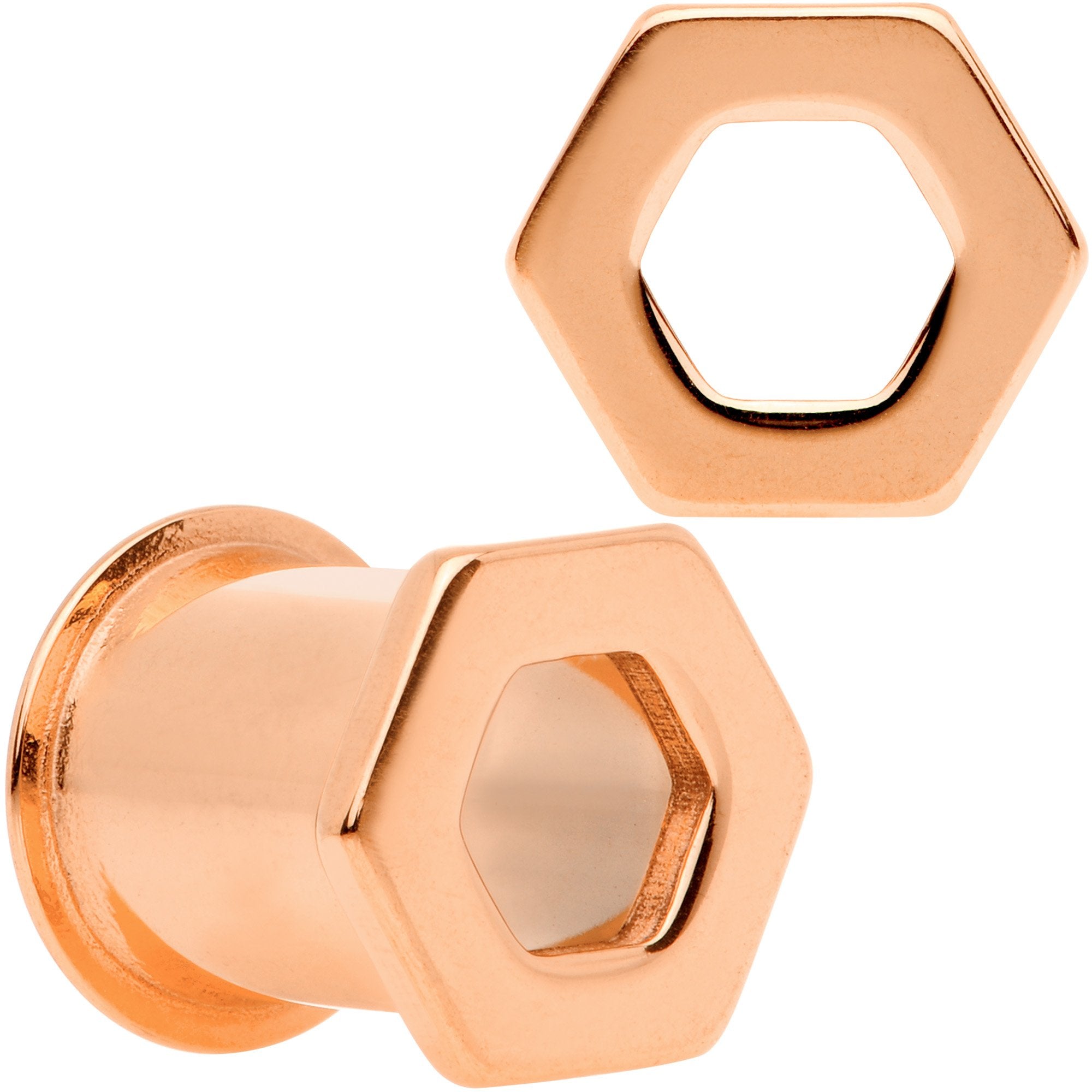 Rose Gold Tone Geometric Hexagon Double Flare Tunnel Plug Set 3mm to 25mm