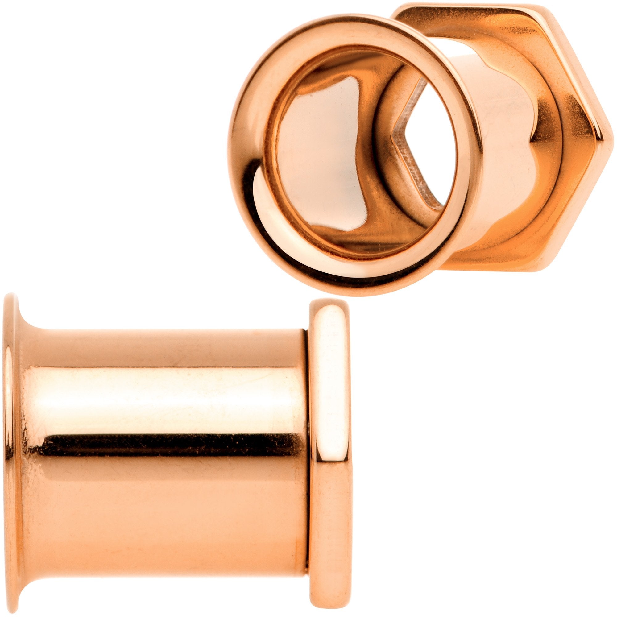 Rose Gold Tone Geometric Hexagon Double Flare Tunnel Plug Set 3mm to 25mm