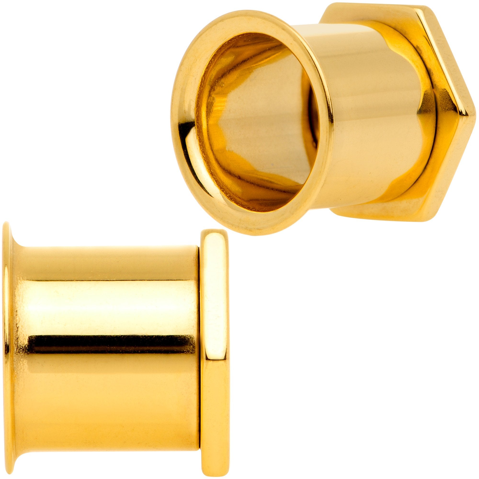Gold Tone Geometric Hexagon Double Flare Tunnel Plug Set 3mm to 25mm