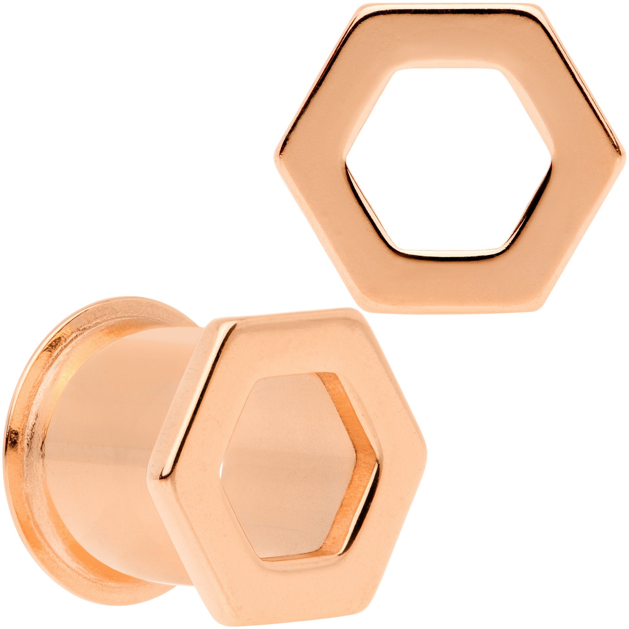 Rose Gold Tone Geometric Hexagon Double Flare Tunnel Plug Set 3mm to 25mm