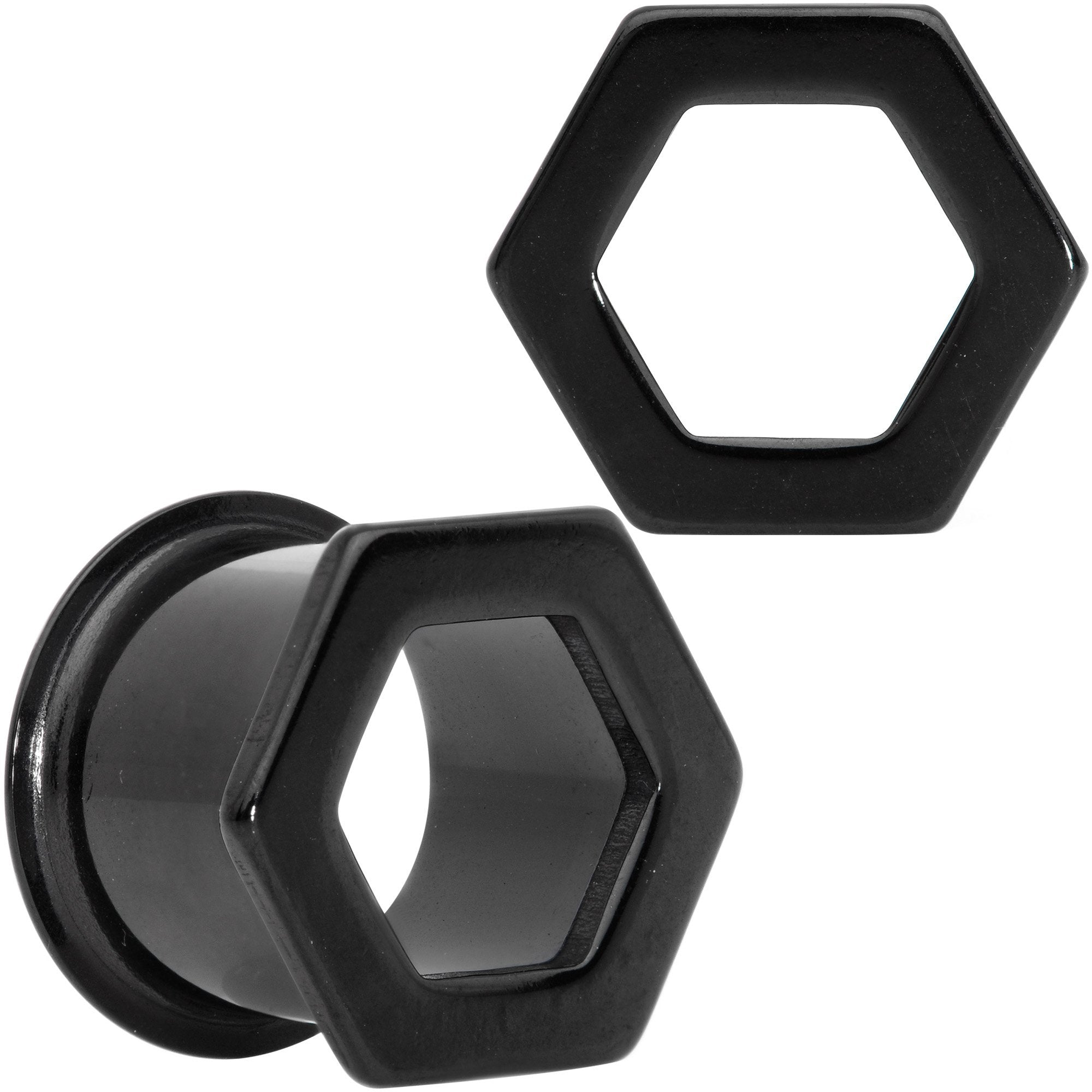 Black Geometric Hexagon Double Flare Tunnel Plug Set 3mm to 25mm