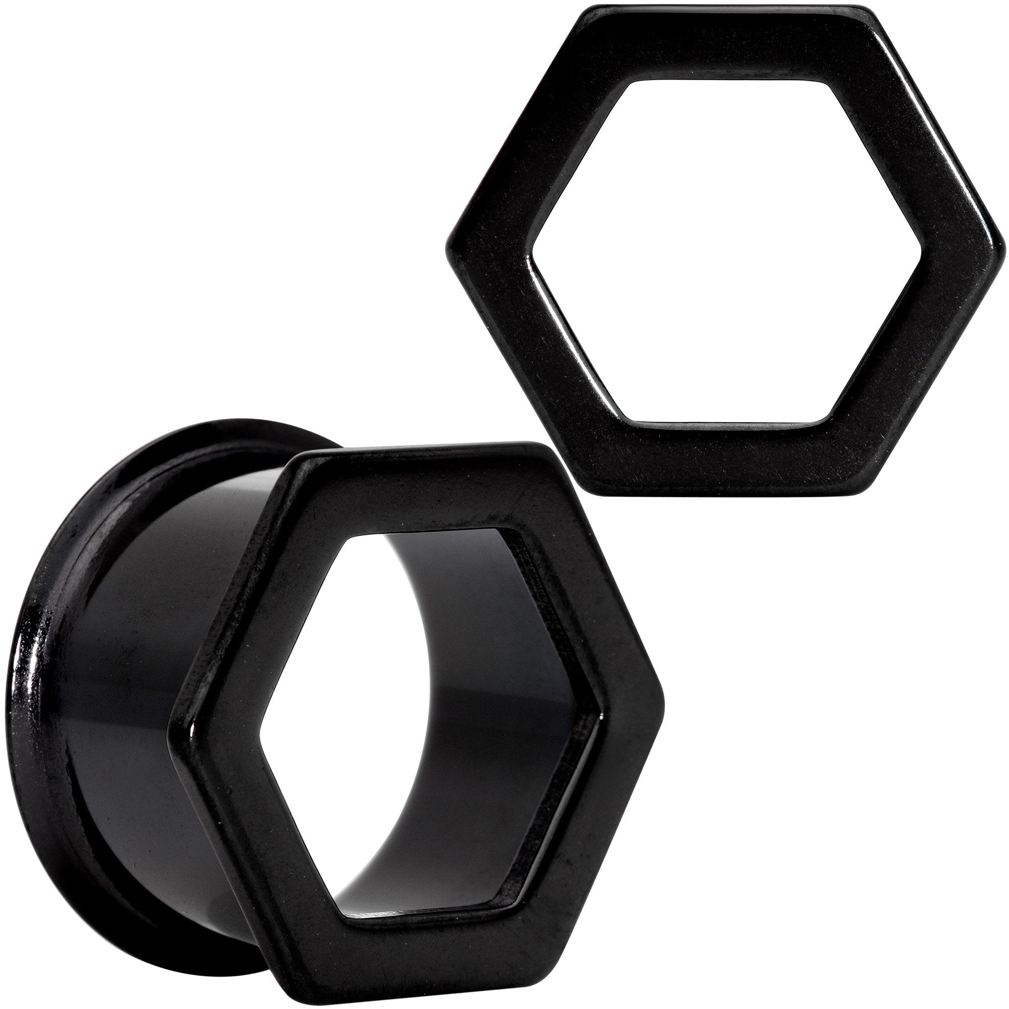 Black Geometric Hexagon Double Flare Tunnel Plug Set 3mm to 25mm