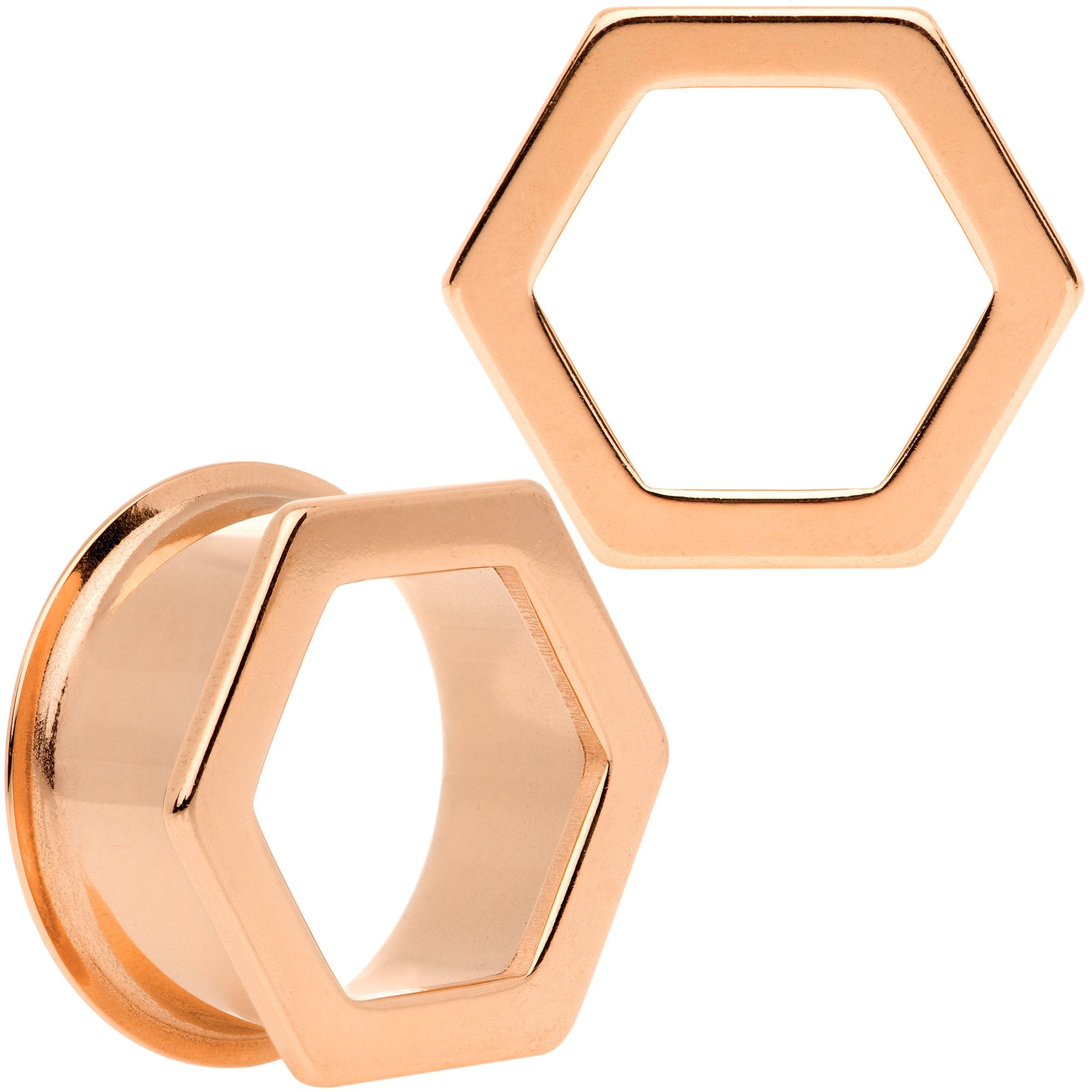 Rose Gold Tone Geometric Hexagon Double Flare Tunnel Plug Set 3mm to 25mm