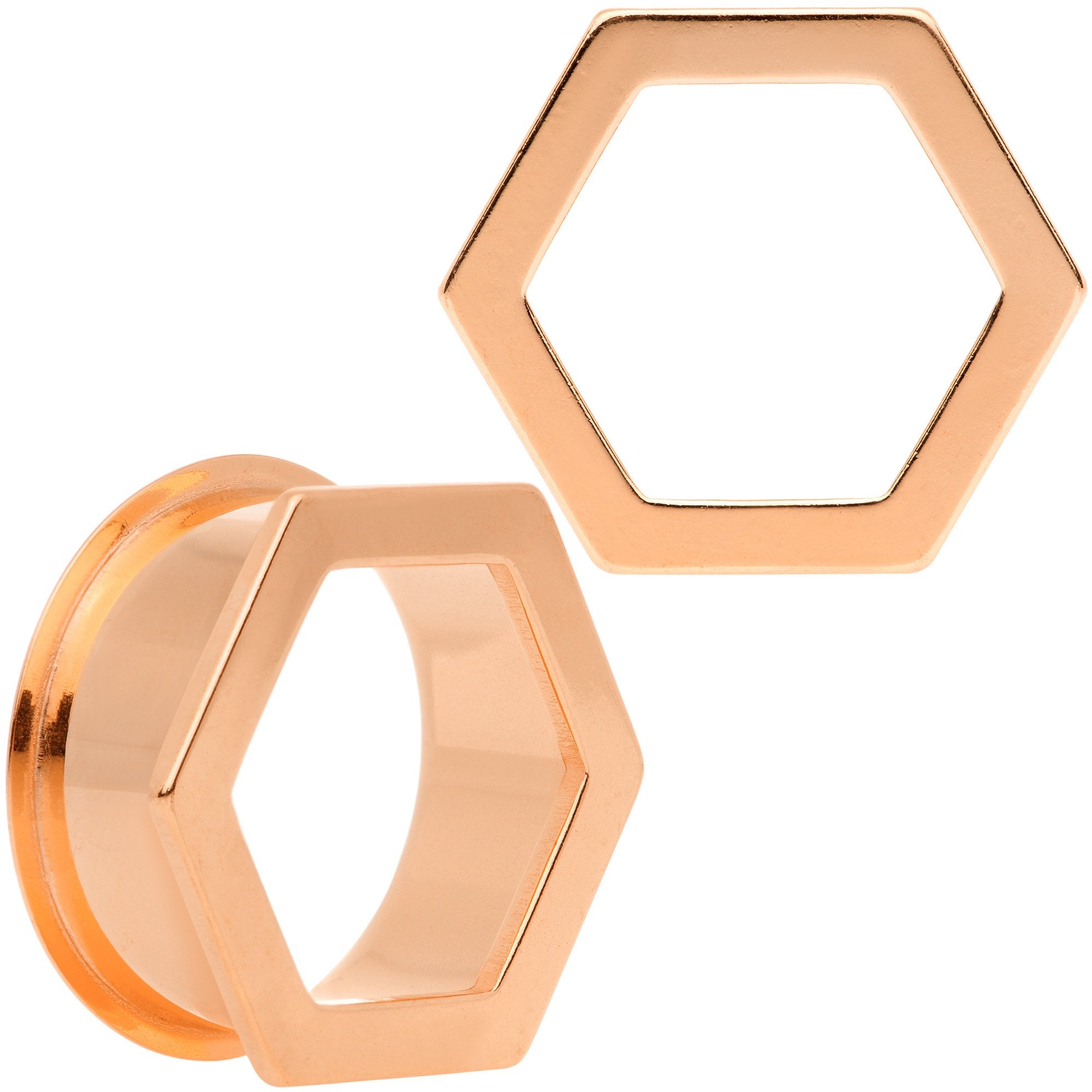 Rose Gold Tone Geometric Hexagon Double Flare Tunnel Plug Set 3mm to 25mm