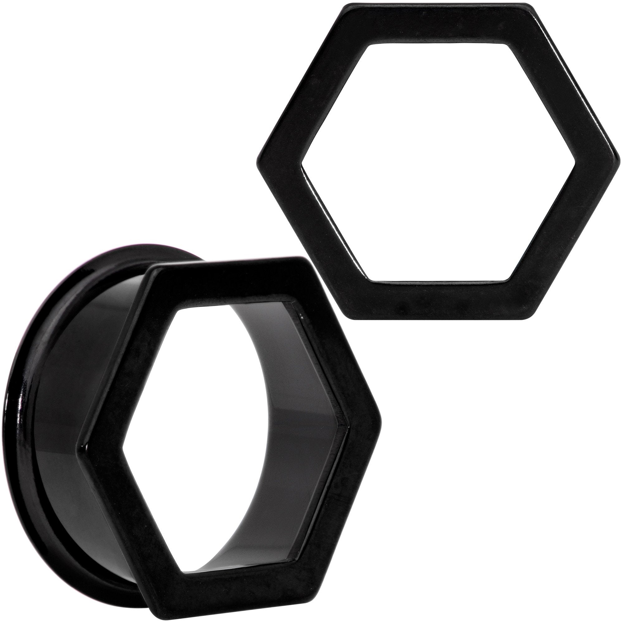 Black Geometric Hexagon Double Flare Tunnel Plug Set 3mm to 25mm