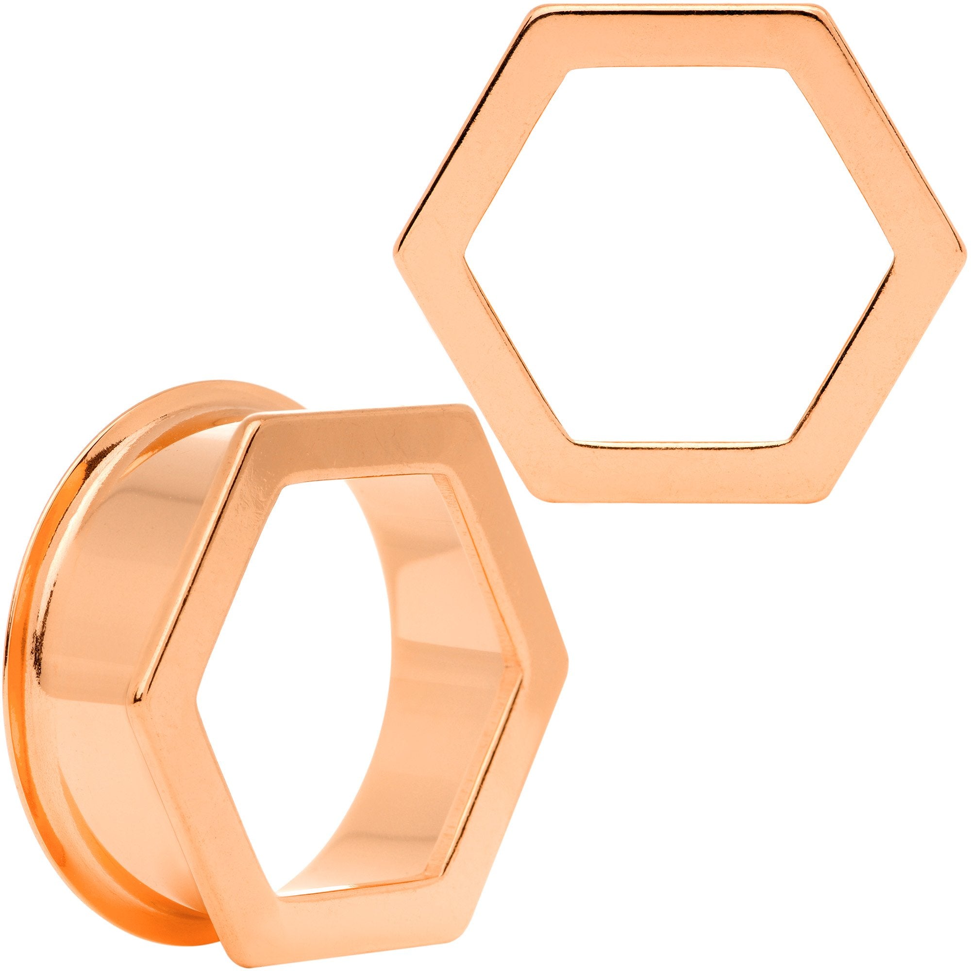 Rose Gold Tone Geometric Hexagon Double Flare Tunnel Plug Set 3mm to 25mm