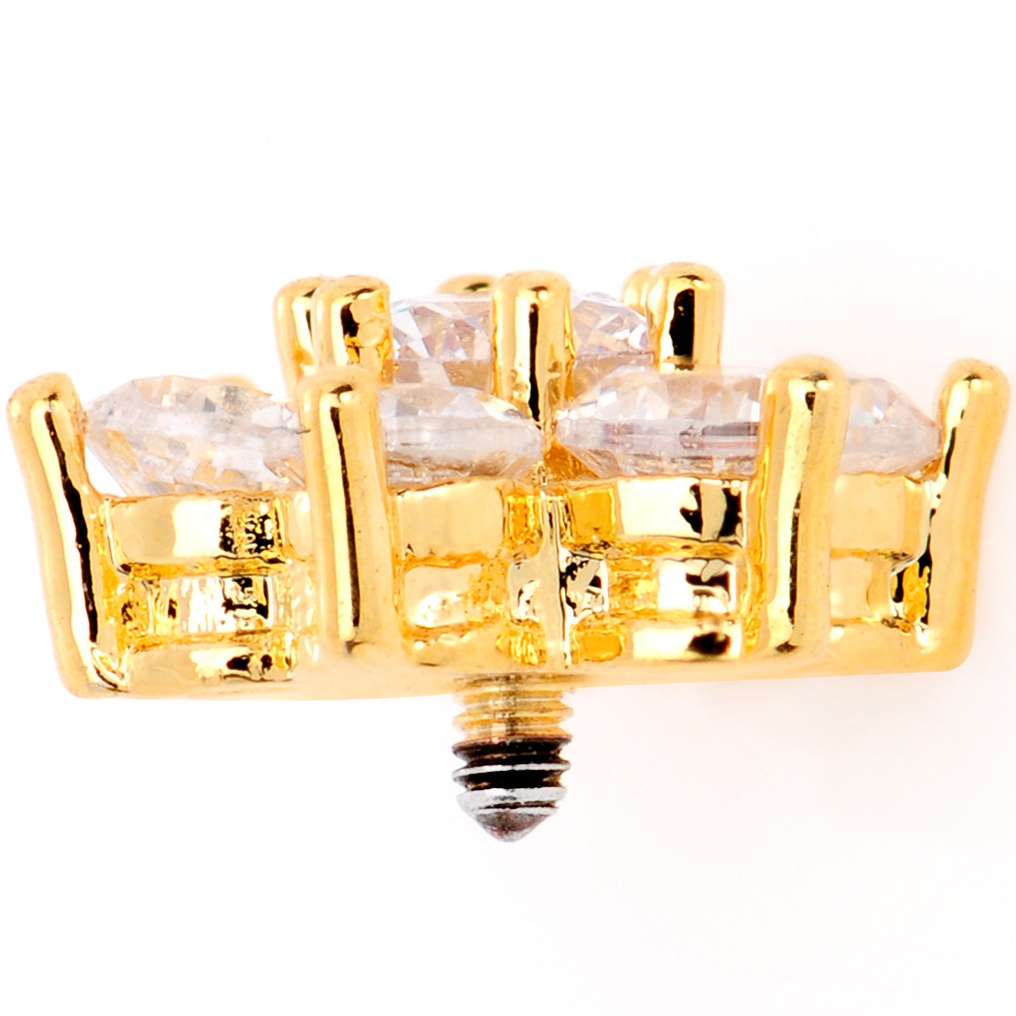 14G Clear Cubic Zirconia Gem Gold Tone Flower Dermal Anchor Top