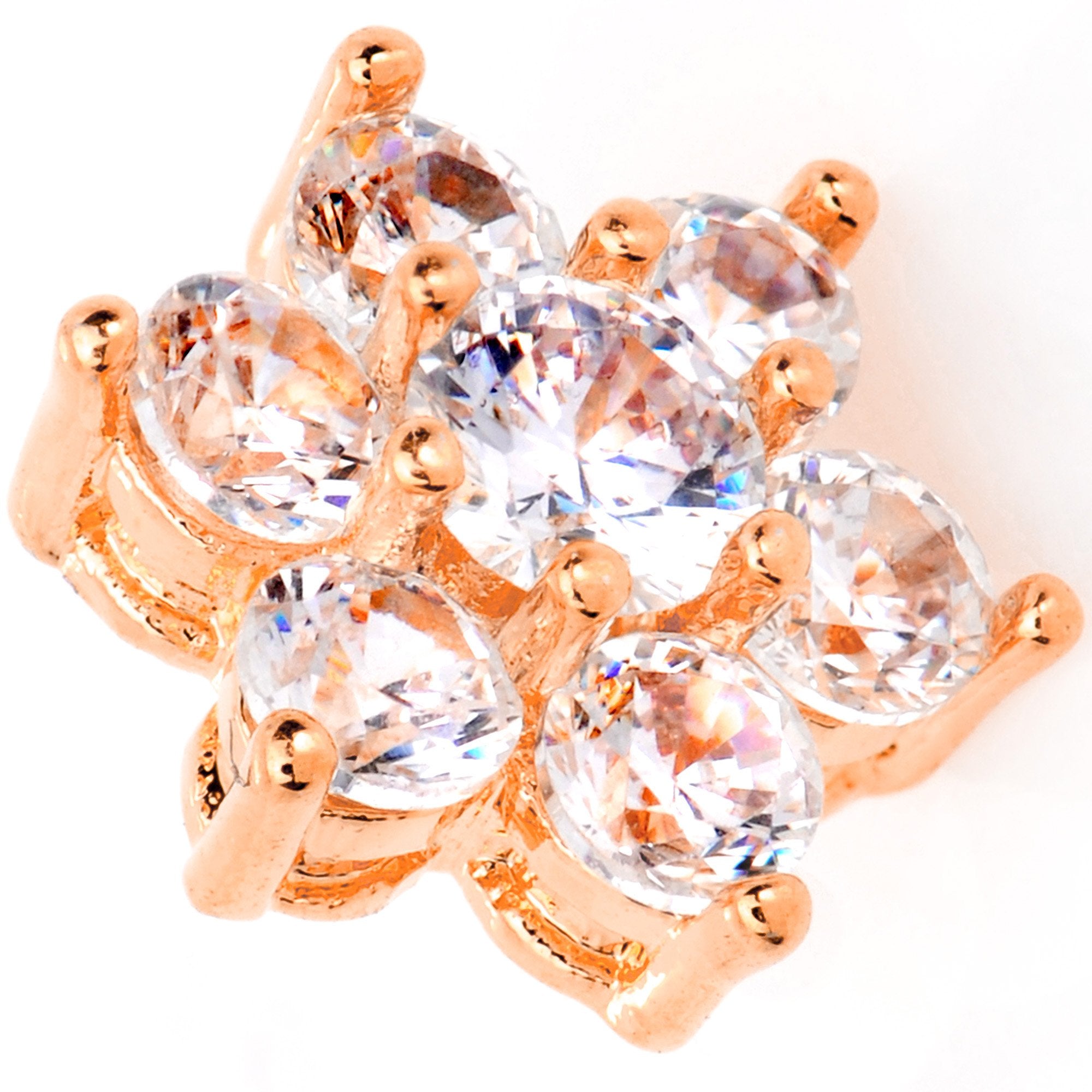 14G Clear CZ Gem Rose Gold Tone Flower Dermal Anchor Top