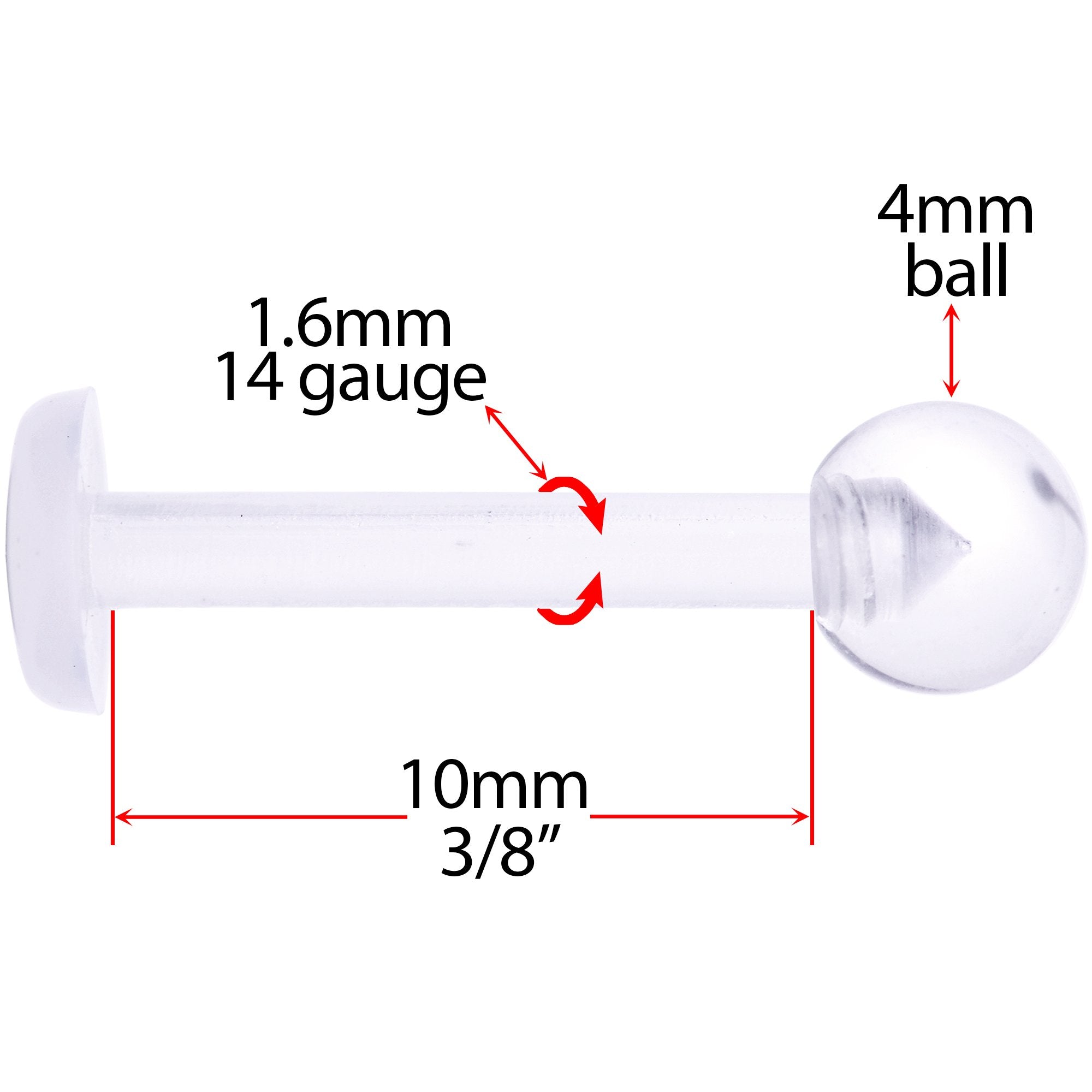 14G 3/8 Clear Flexible Bioplast Labret Monroe Retainer