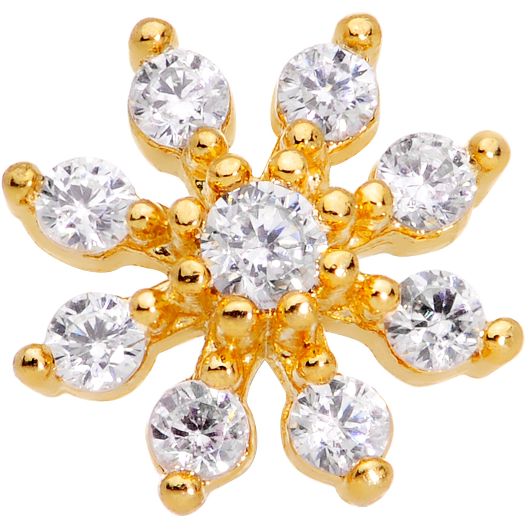 20G 1/4 Clear CZ Gem Gold Tone Flower L Shaped Nose Ring