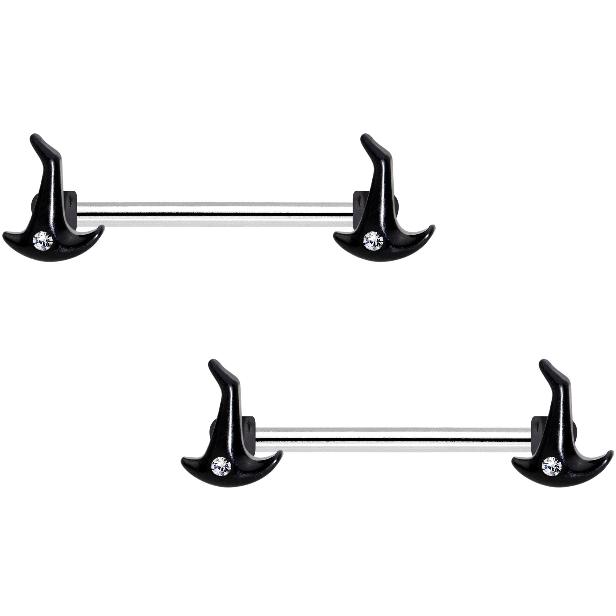 14G 9/16 Clear Gem Witch Hat Barbell Nipple Ring Set