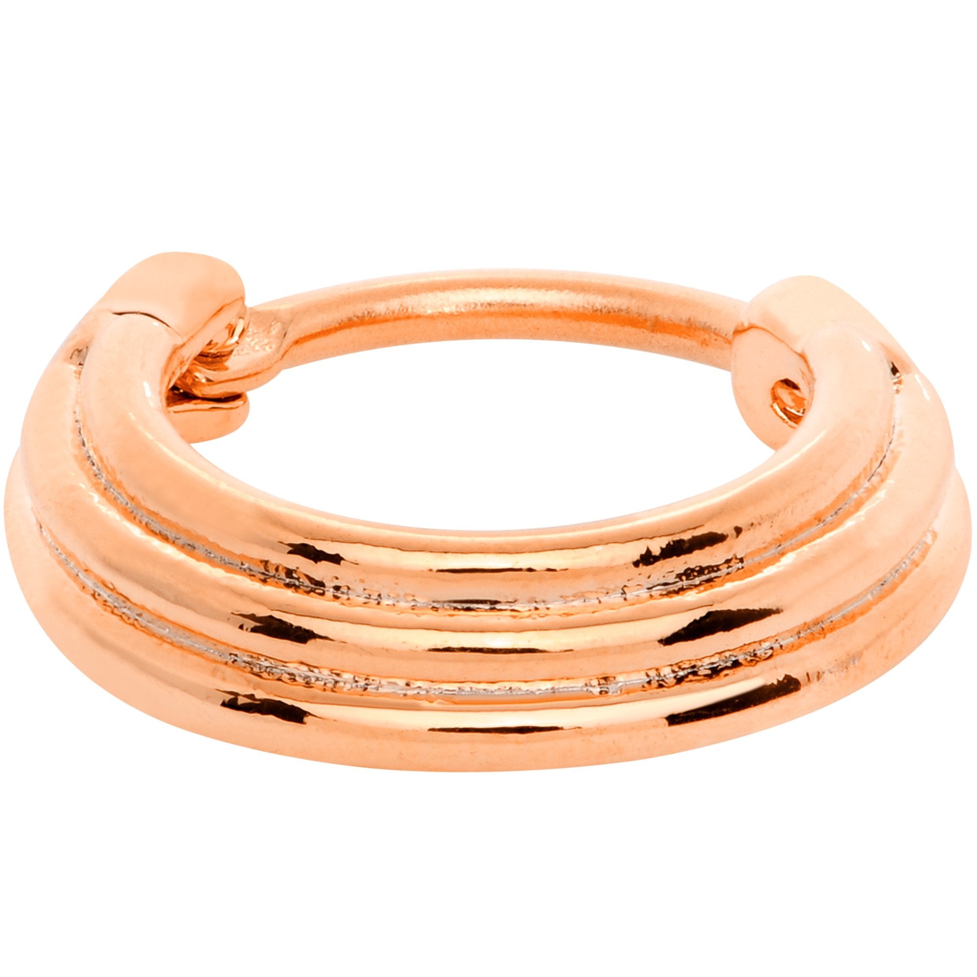 16G 3/8 Rose Gold Tone Delicate Grooves Hinged Septum Ring