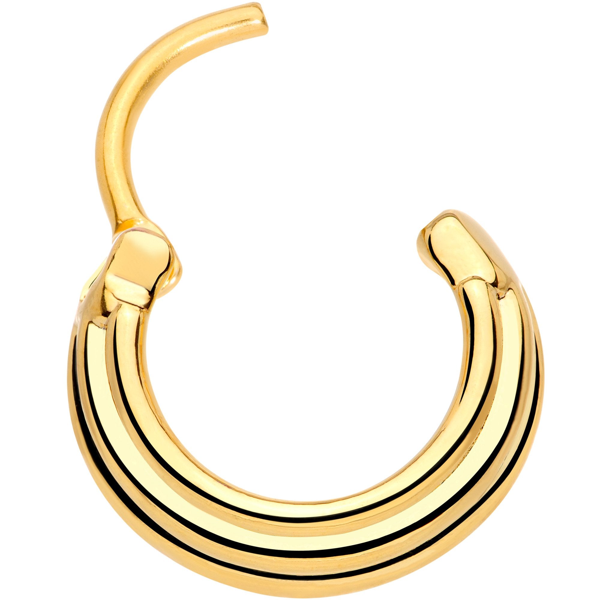 16G 3/8 Gold Tone Delicate Grooves Hinged Septum Ring