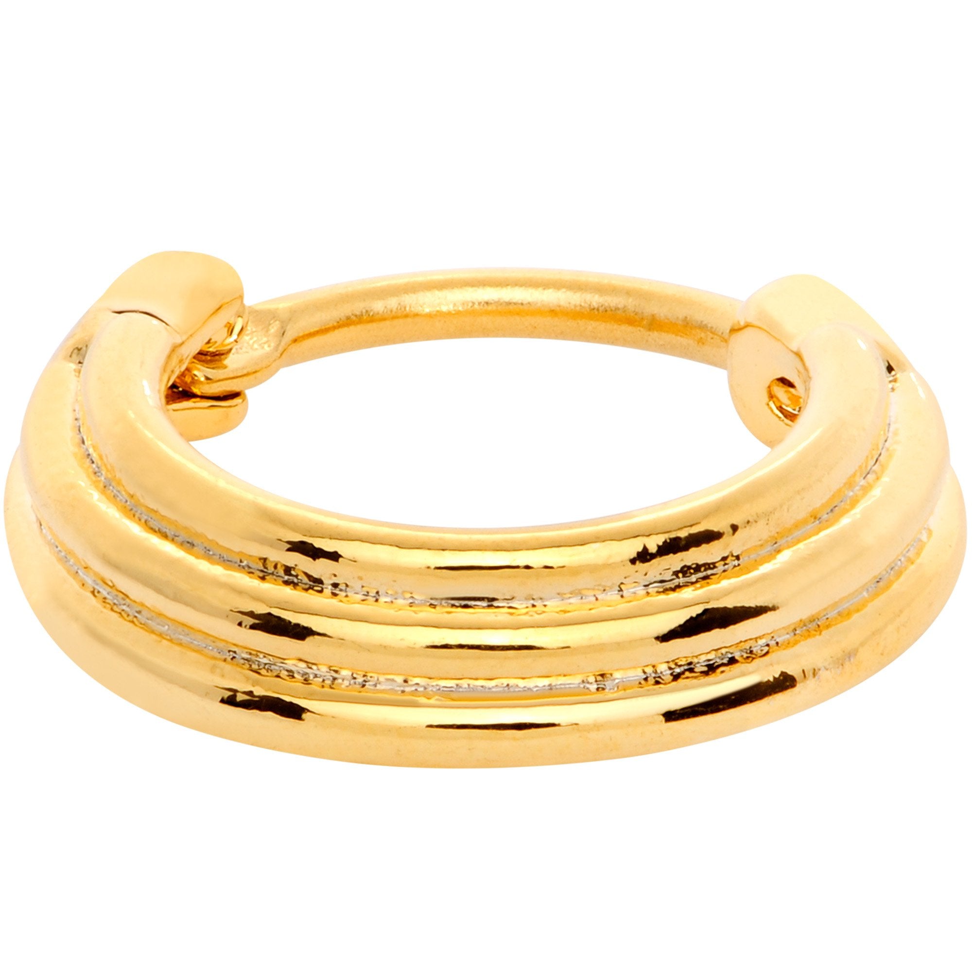 16G 3/8 Gold Tone Delicate Grooves Hinged Septum Ring