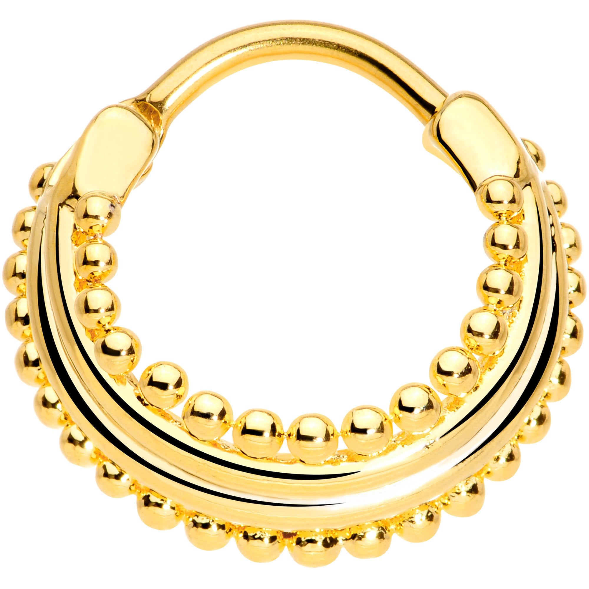 16G 3/8 Gold Tone Delicate Dots Hinged Septum Ring