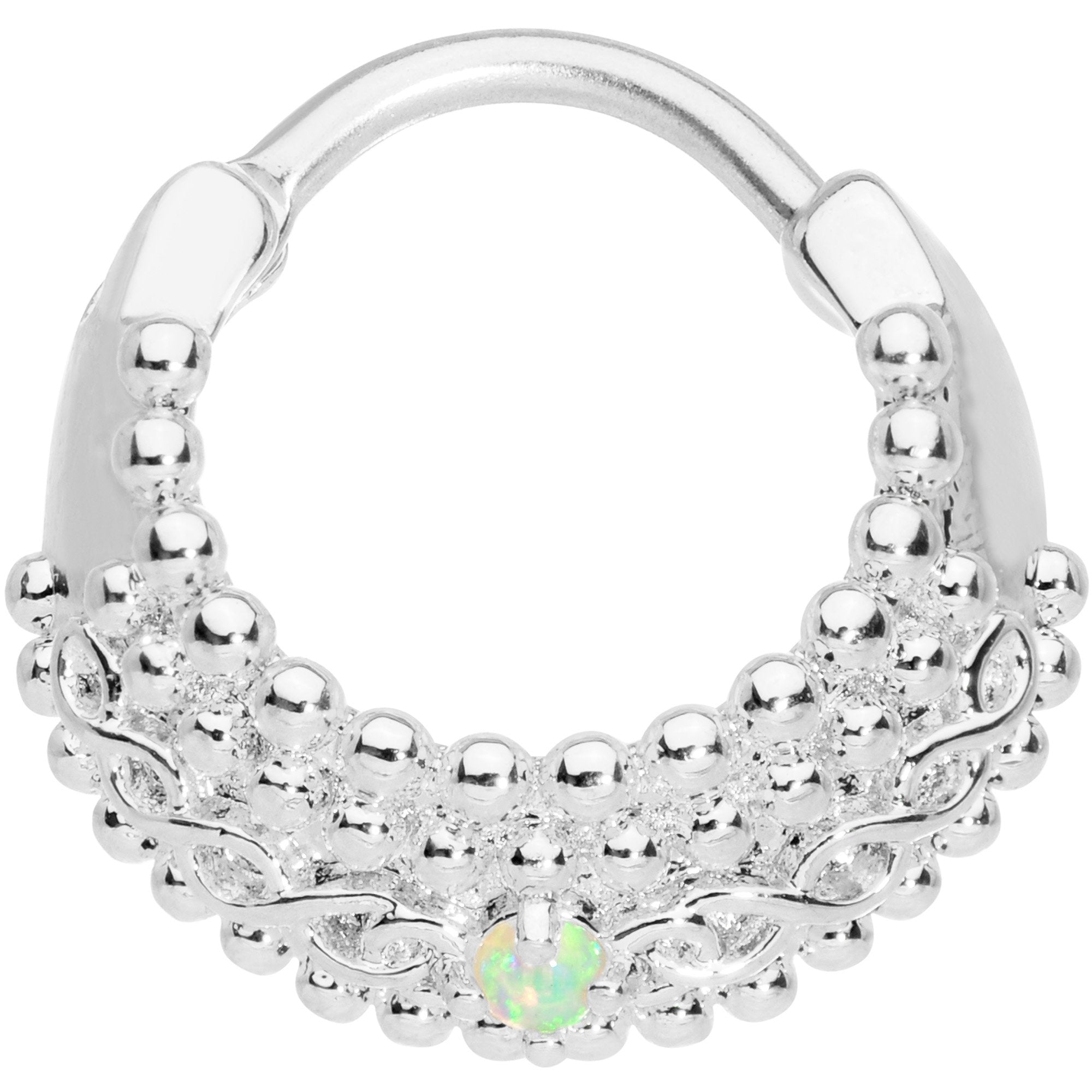 16G 3/8 Green Synthetic Opal Hinged Septum Ring