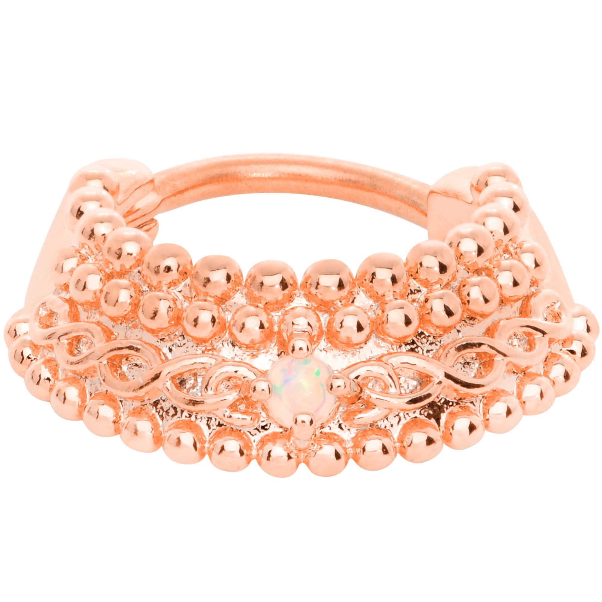 16G 3/8 Green Synthetic Opal Rose Gold Tone Hinged Septum Ring