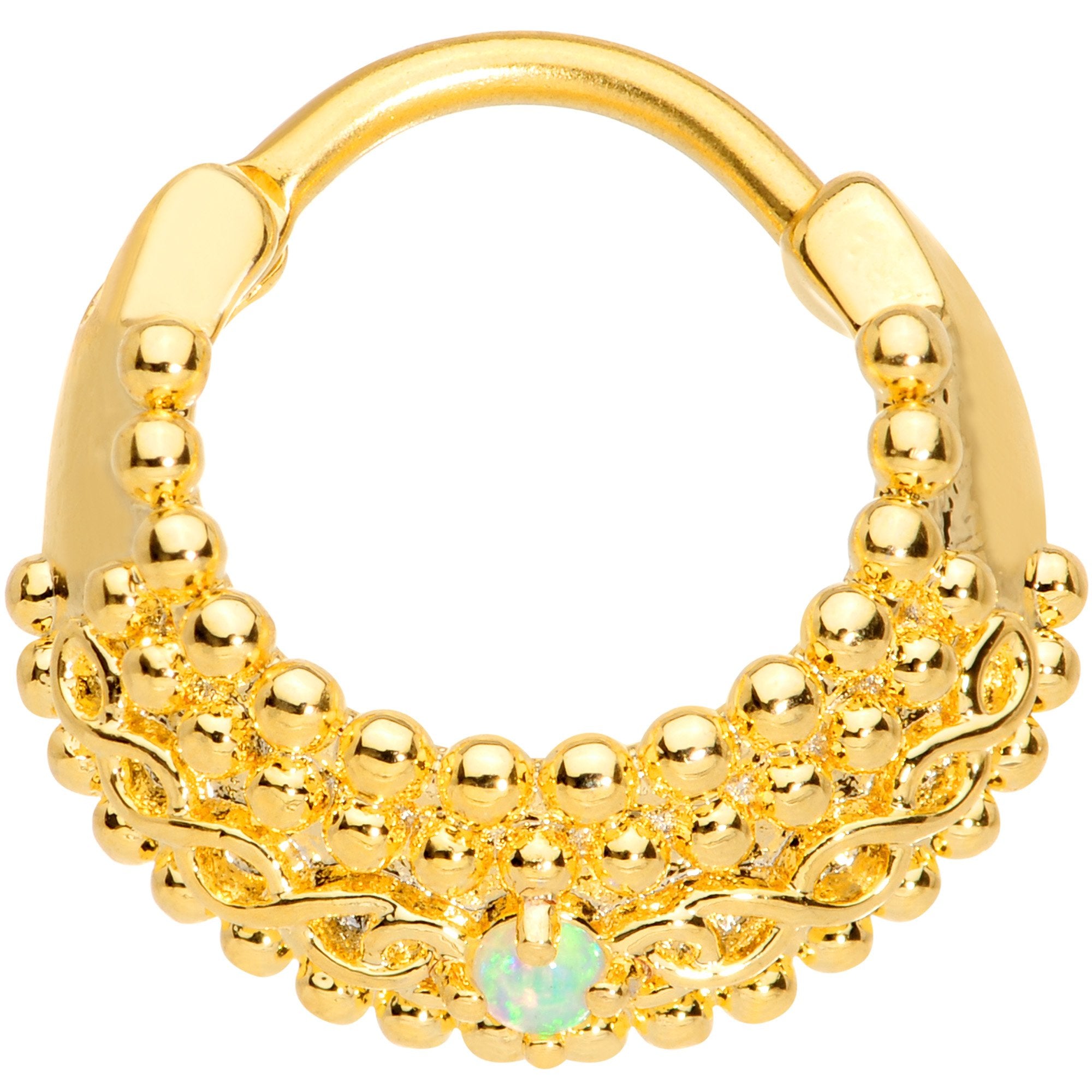 16G 3/8 Green Synthetic Opal Gold Tone Hinged Septum Ring