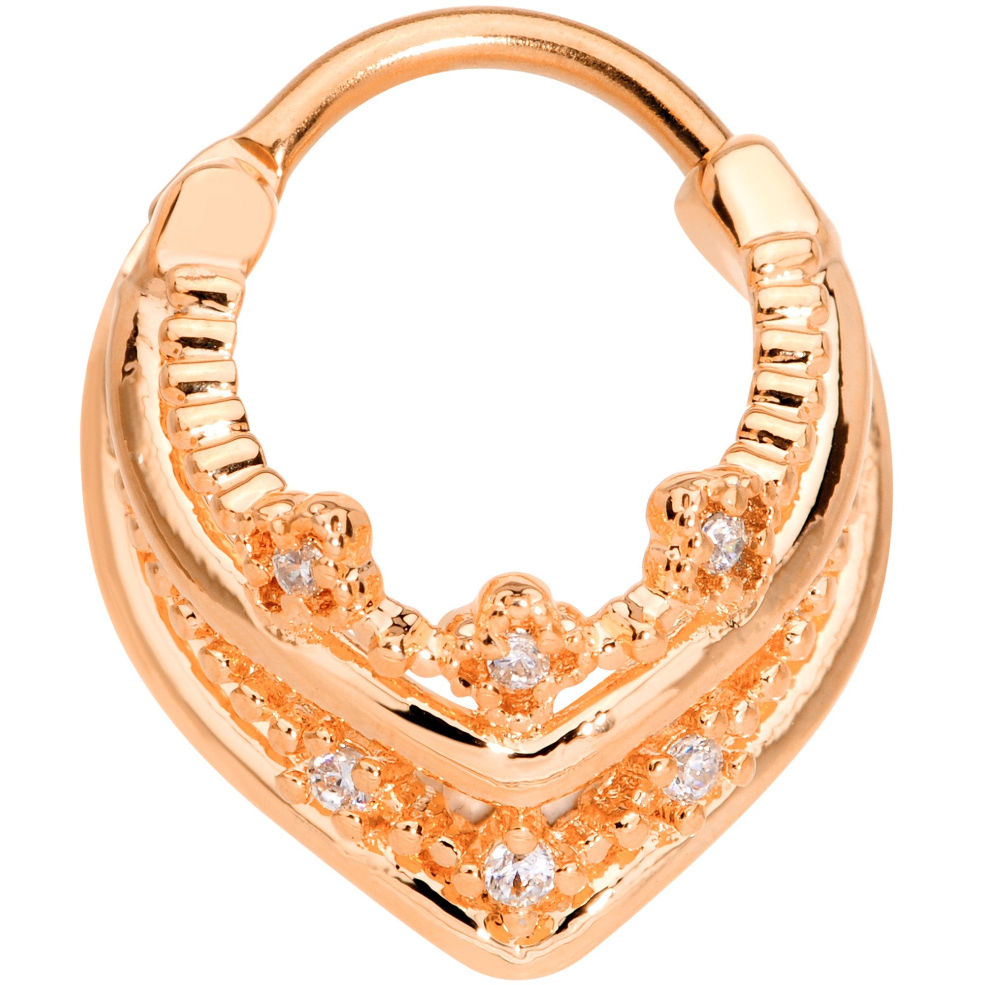 16G 3/8 Rose Gold Tone Pretty Princess Hinged Septum Ring