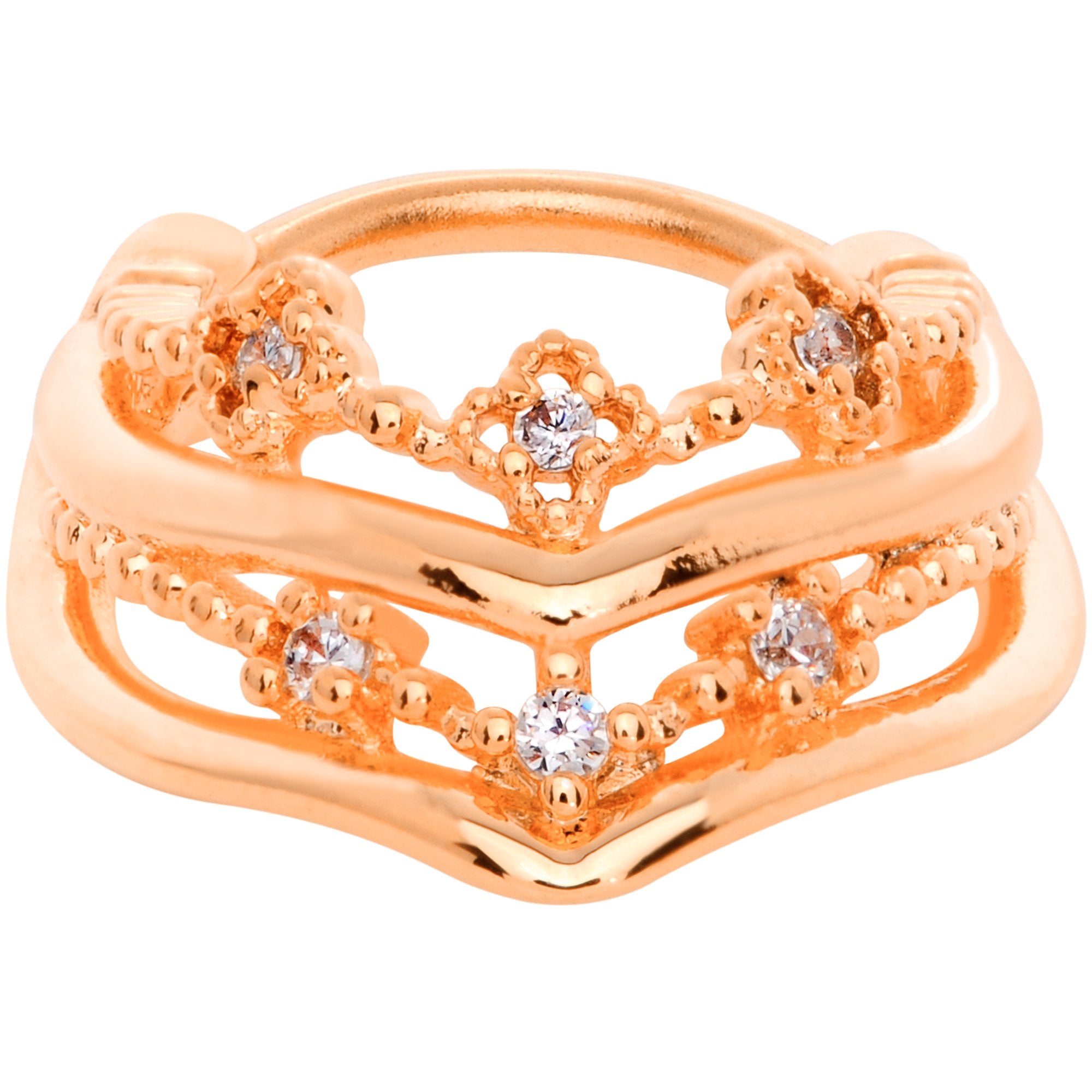 16G 3/8 Rose Gold Tone Pretty Princess Hinged Septum Ring