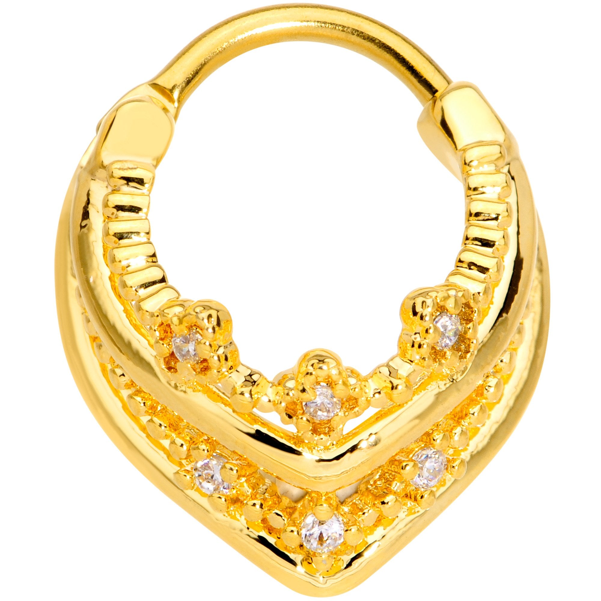 16G 3/8 Gold Tone Pretty Princess Hinged Septum Ring