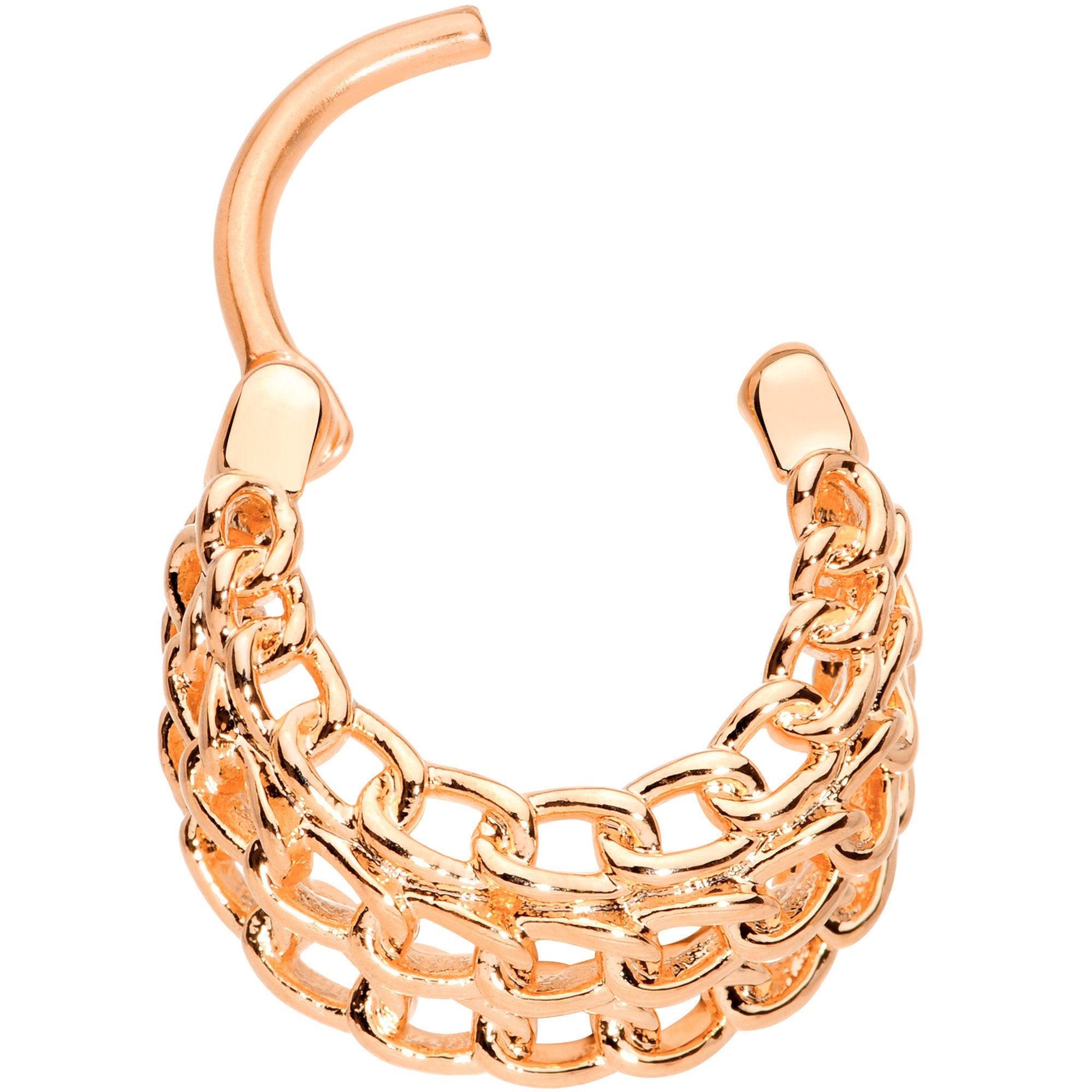 16G 3/8 Rose Gold Tone Triple Chain Hinged Septum Ring