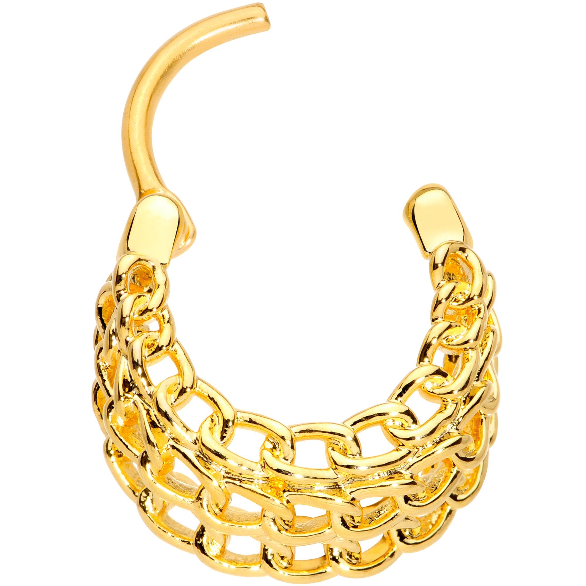 16G 3/8 Gold Tone Triple Chain Hinged Septum Ring