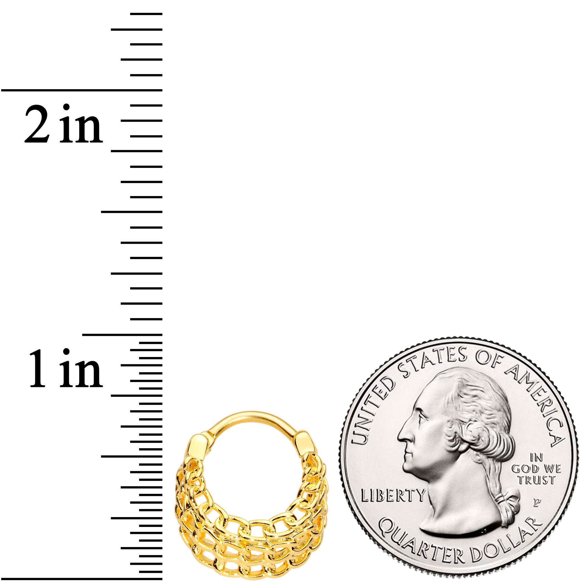 16G 3/8 Gold Tone Triple Chain Hinged Septum Ring