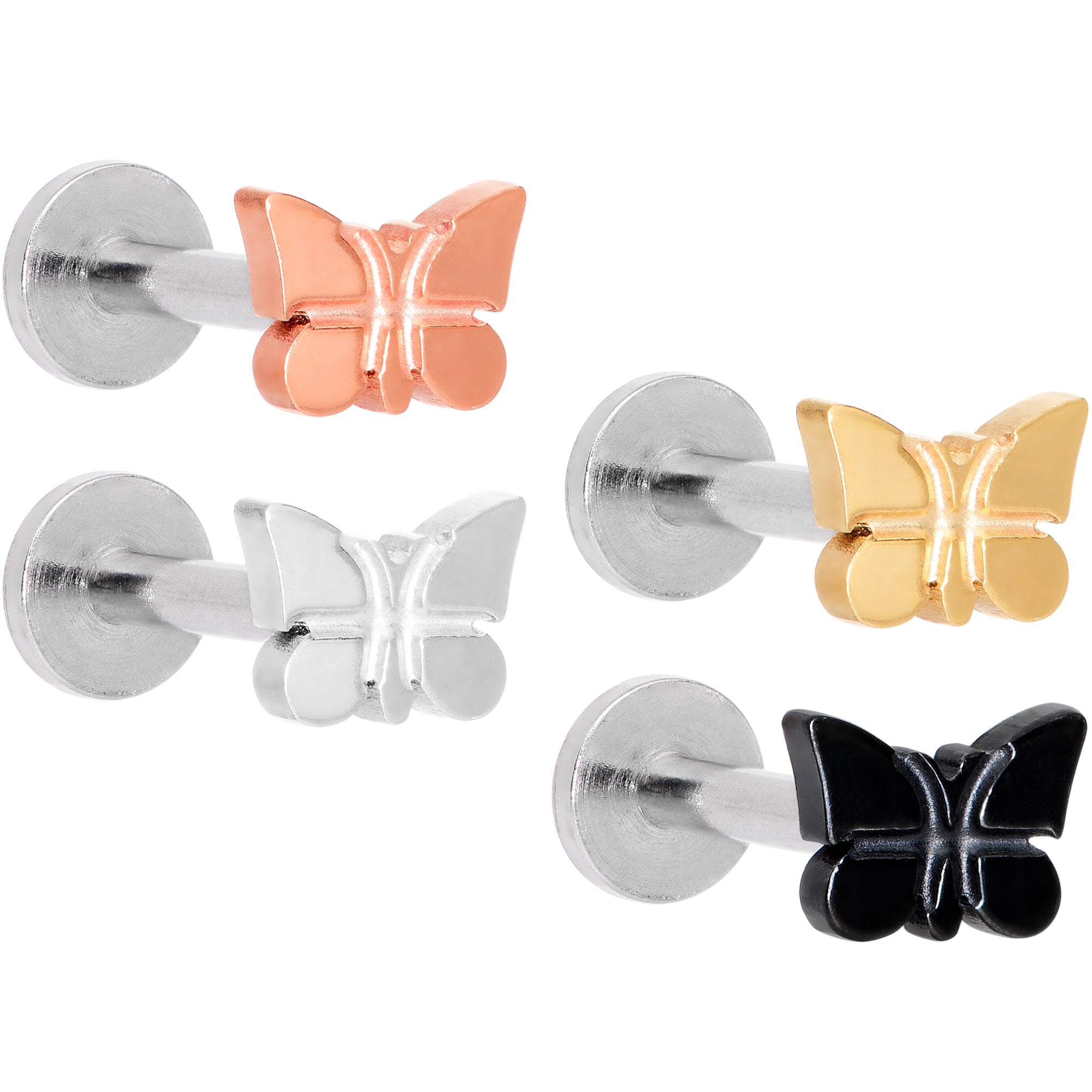 16G MultiColor Internally Threaded Butterfly Labret Set of 4